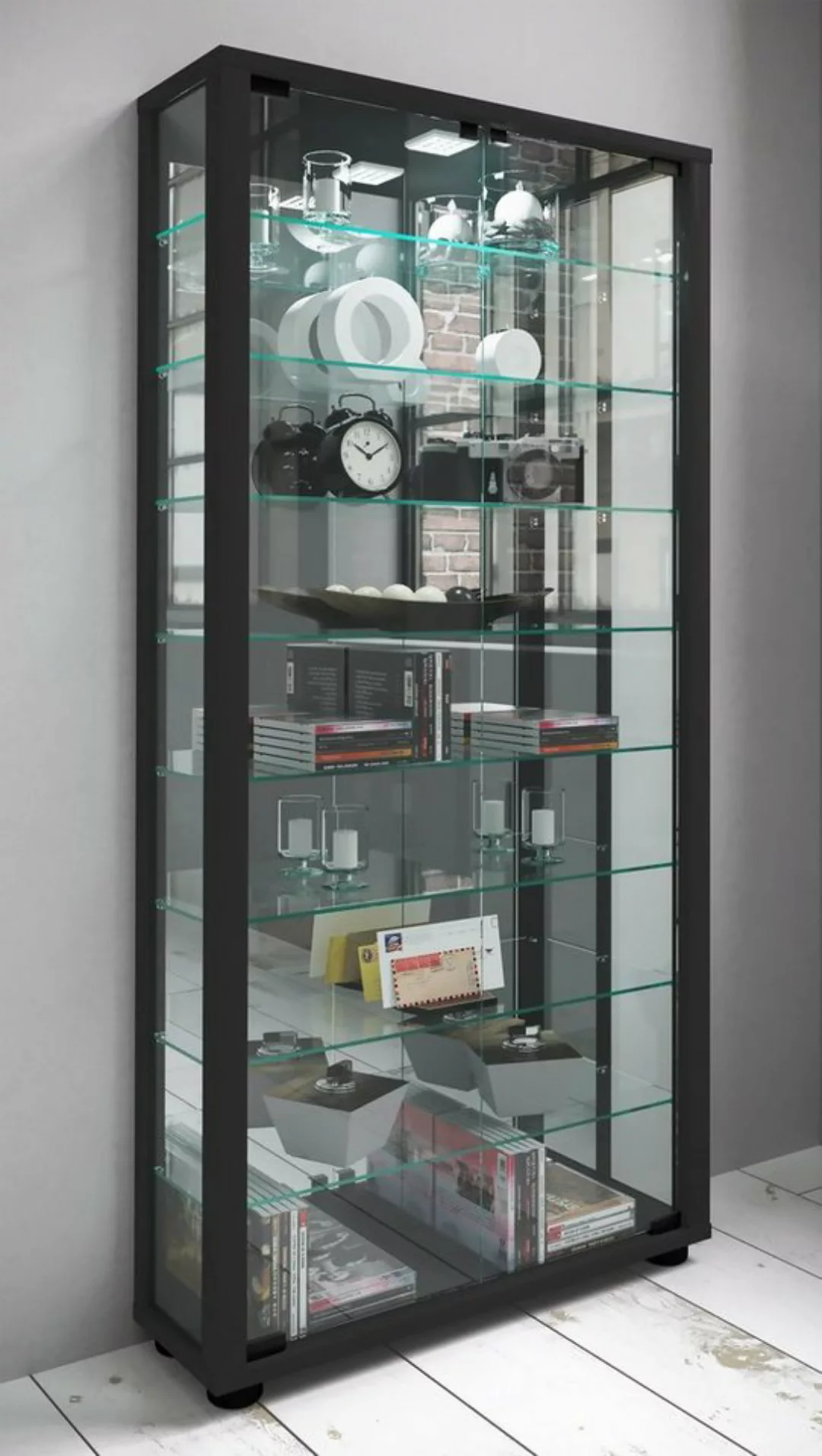 VCM Standvitrine Glas Stand Vitrine Sammelvitrine Lumo Maxi Spiegel günstig online kaufen