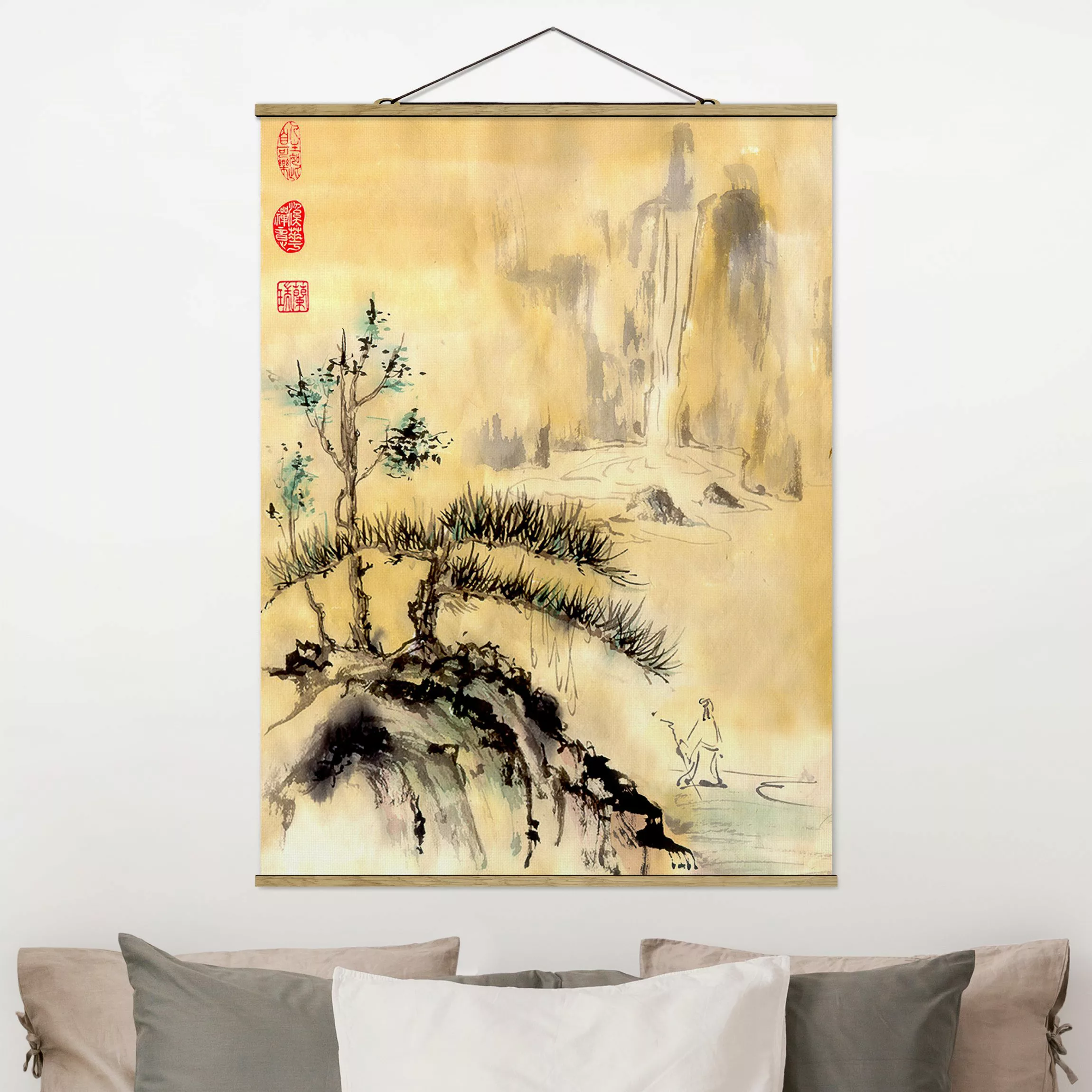 Stoffbild Kunstdruck mit Posterleisten - Hochformat Japanische Aquarell Zei günstig online kaufen