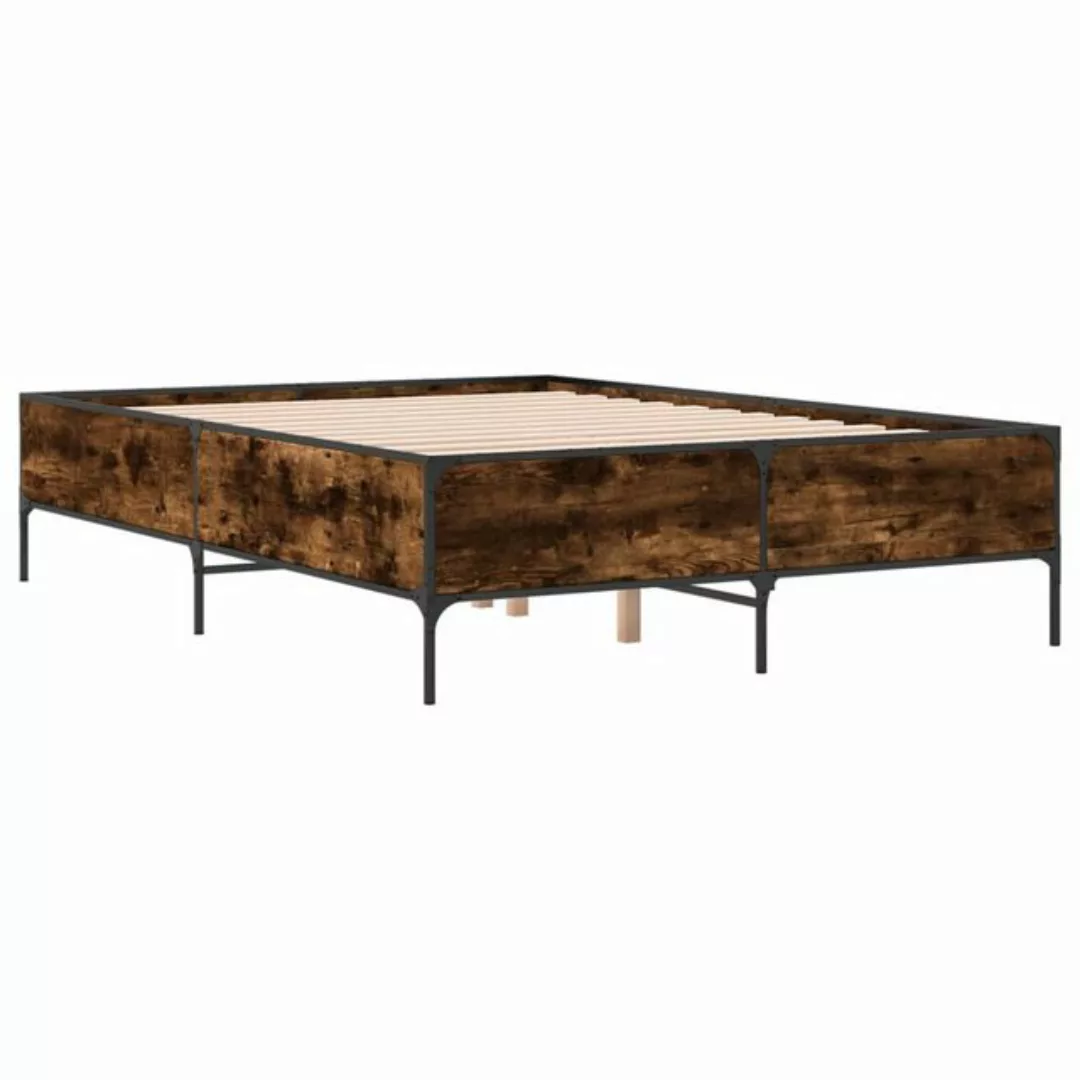 vidaXL Bett Bettgestell Räuchereiche 160x200 cm Holzwerkstoff und Metall günstig online kaufen