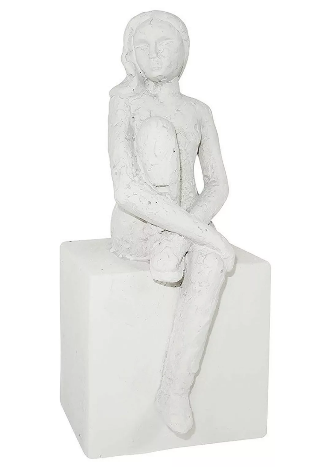 Figur Frau Sitzend auf Sockel Skulptur Statue Handgefertigt Zement Weiß 23c günstig online kaufen