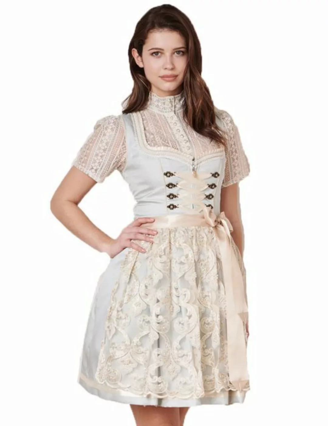 Krüger Madl Dirndl 'Dalina' Spitzenschürze 412465, Hellblau Creme 50 günstig online kaufen