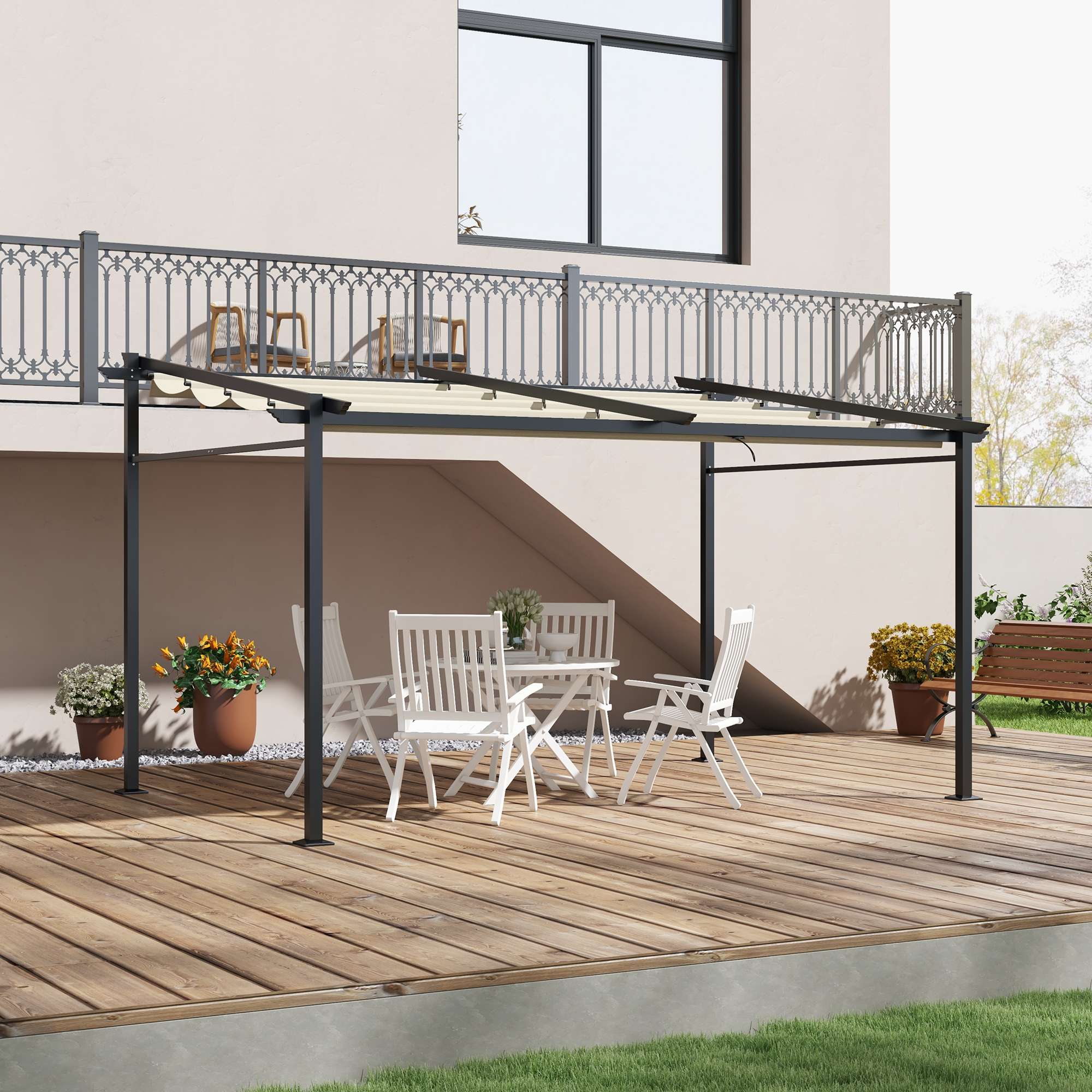 Outsunny Pergola mit ausziehbarer Schiebeplane 4 x 3 m, pulverbeschichtete günstig online kaufen