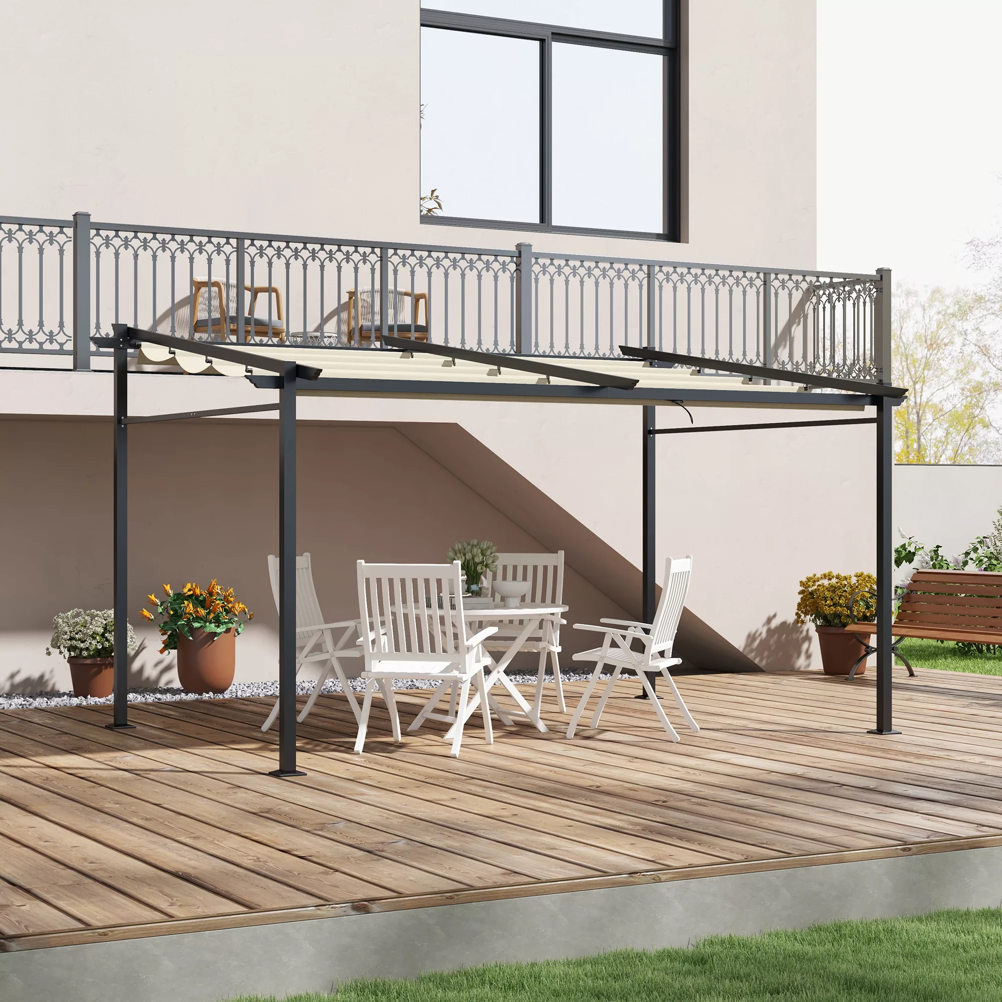Outsunny Pergola mit ausziehbarer Schiebeplane 4 x 3 m, pulverbeschichtete günstig online kaufen