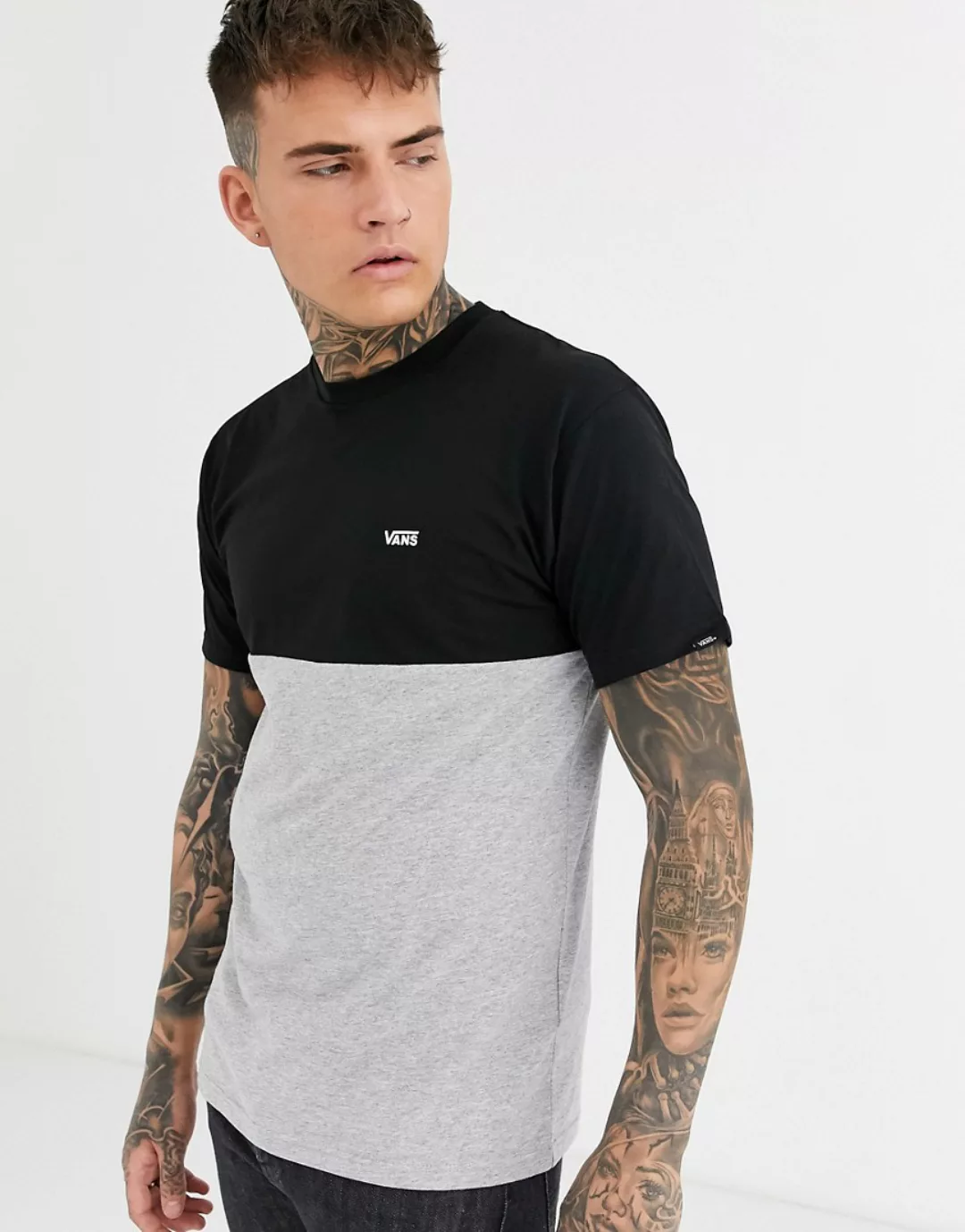 Vans – Graues T-Shirt mit Blockfarben günstig online kaufen