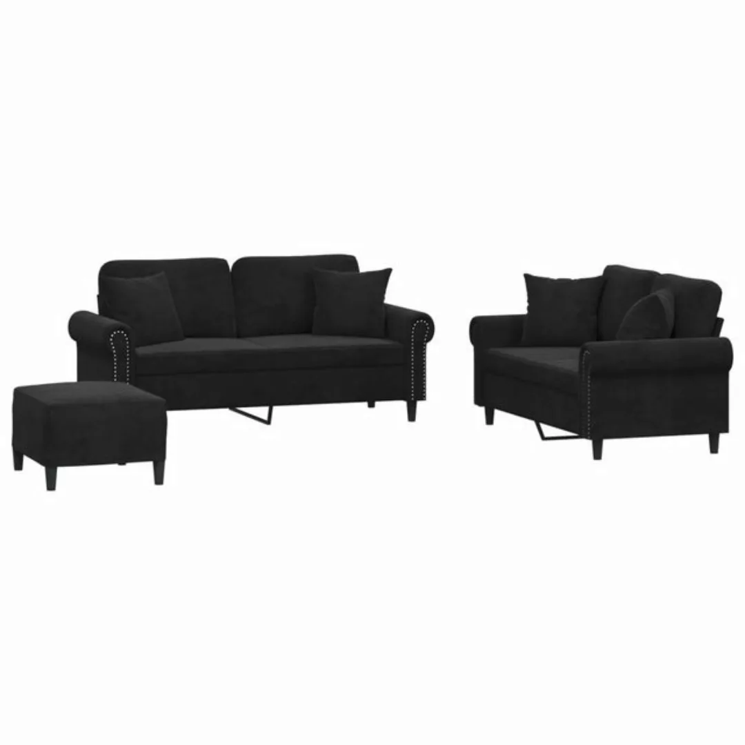 vidaXL Sofa 3-tlg. Sofagarnitur mit Kissen Schwarz Samt günstig online kaufen