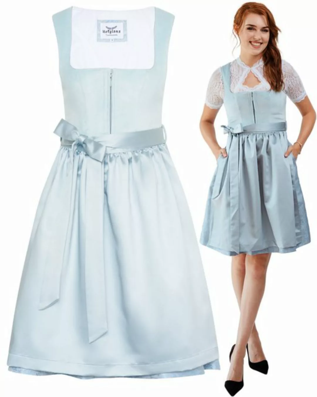 HOFGLANZ Dirndl Damen Samt Hellblau - Elegantes Midi Trachtenkleid günstig online kaufen