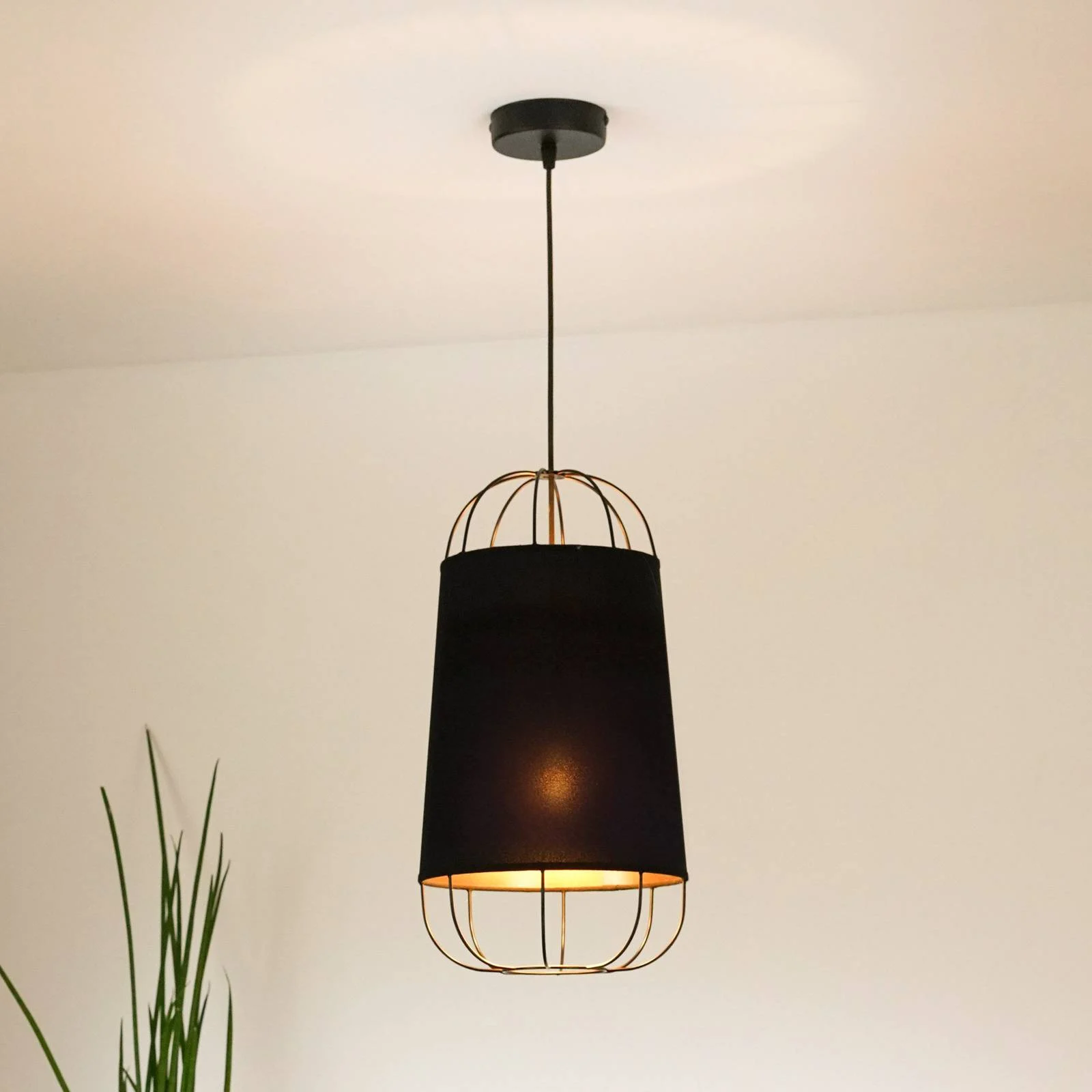 Hängeleuchte Lantern small, Textil, Metall, schwarz günstig online kaufen