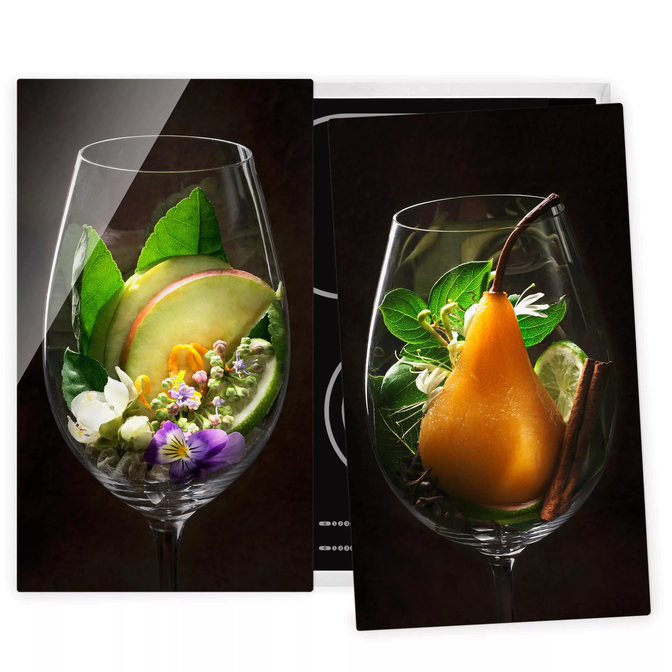 2-teilige Herdabdeckplatte Glas Kulinarisch Aromen im Weinglas günstig online kaufen