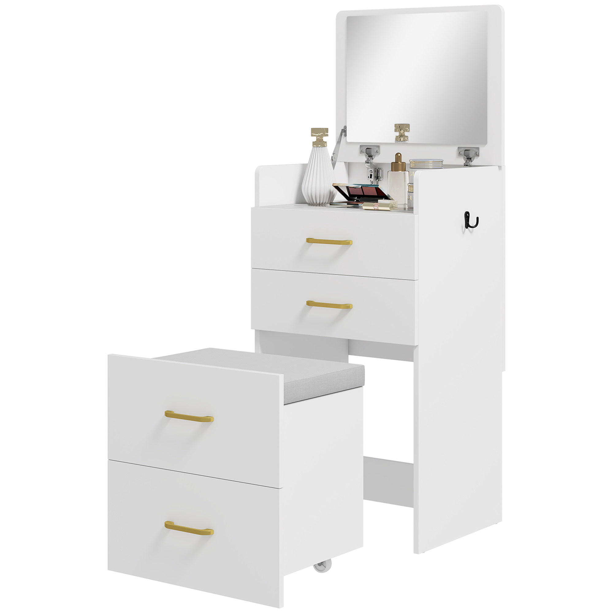 HOMCOM Coiffeuse mit Spiegel und Hocker 3 in 1, Schminktisch mit 3 Schublad günstig online kaufen