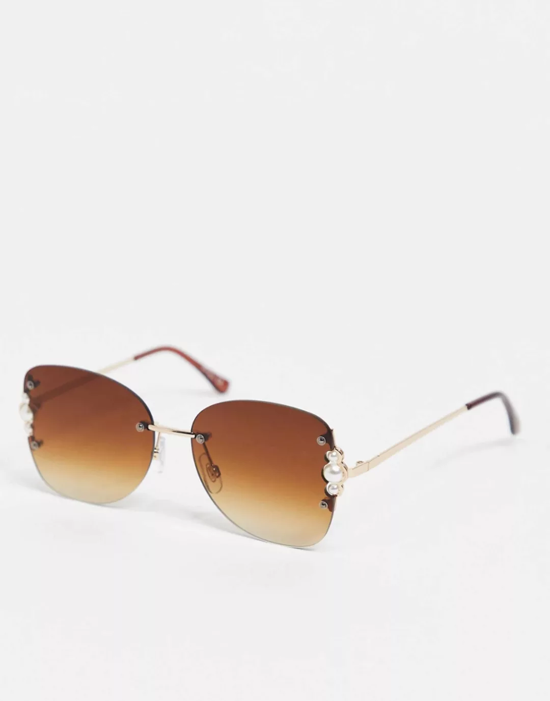 Jeepers Peepers – Runde Sonnenbrille für Damen mit Perlendetails-Braun günstig online kaufen