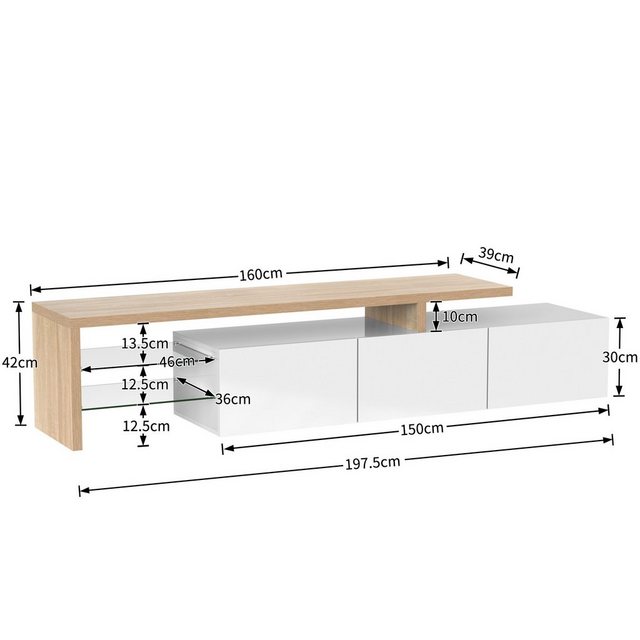 Odikalo TV-Schrank Lagerschrank Stauraum Hochglanz Holzoptik Glasböden LED günstig online kaufen