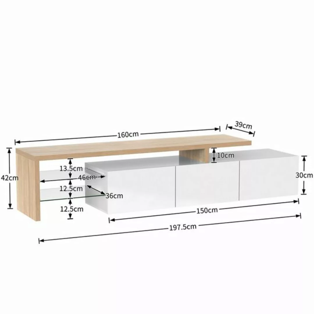 Odikalo TV-Schrank Lagerschrank Stauraum Hochglanz Holzoptik Glasböden LED günstig online kaufen