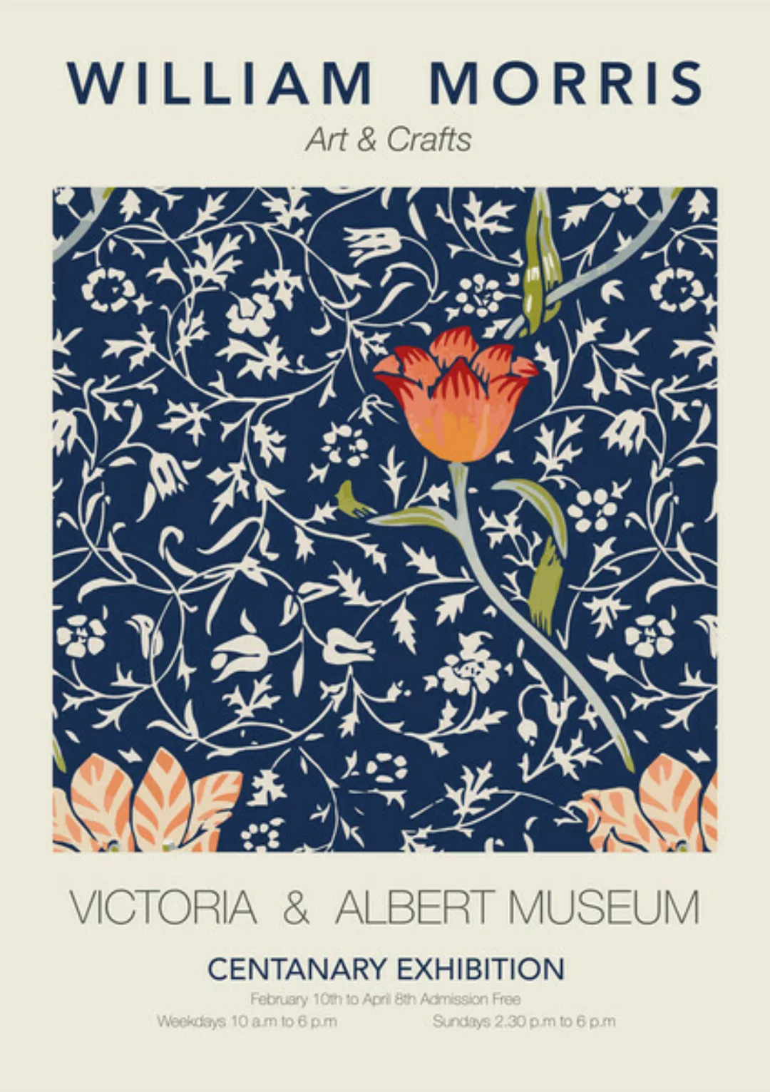 Poster / Leinwandbild - William Morris - Bau-rotes Blumenmuster günstig online kaufen