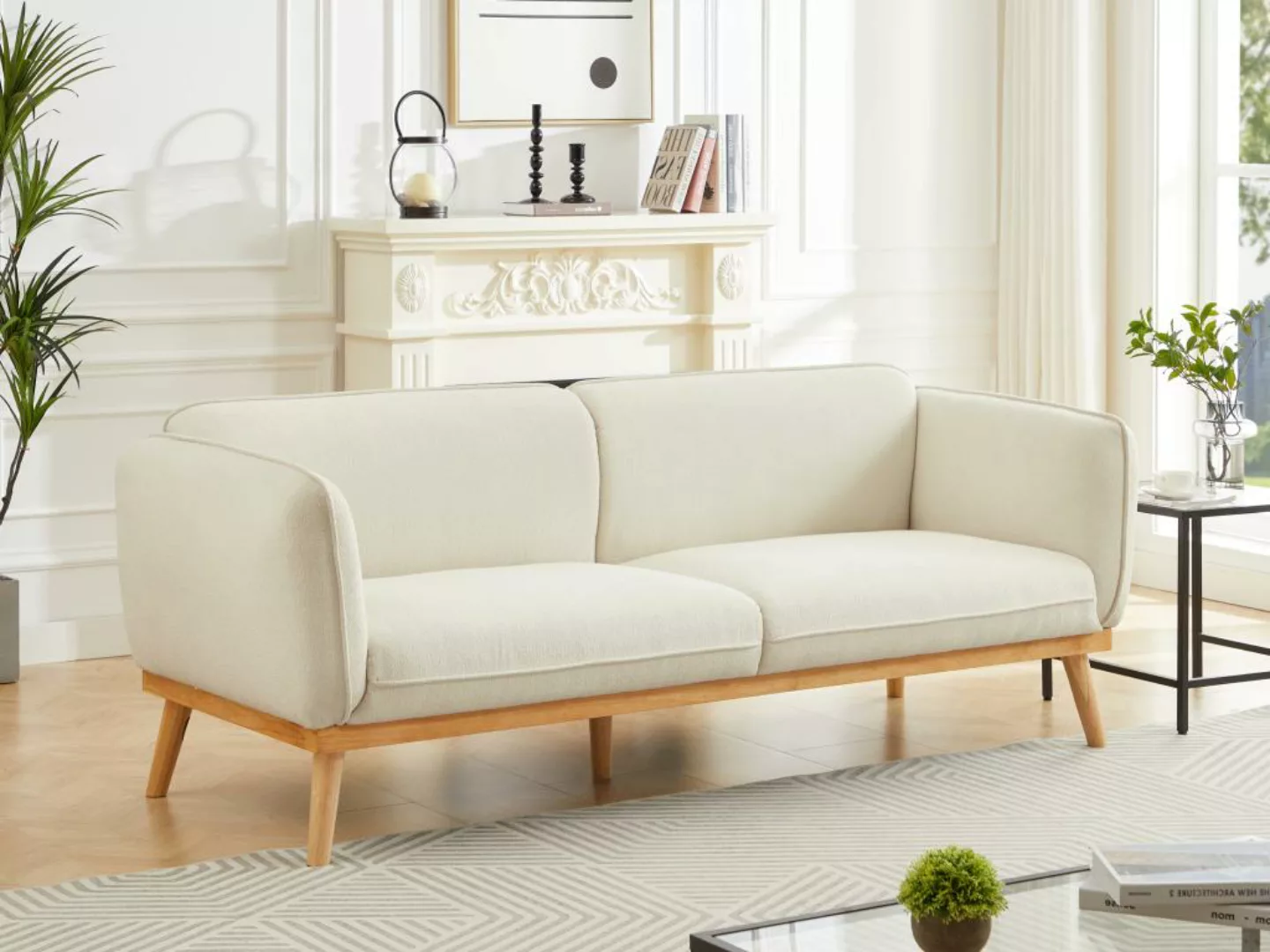 Sofa 3-Sitzer - Strukturstoff - Beige - FANIRA günstig online kaufen