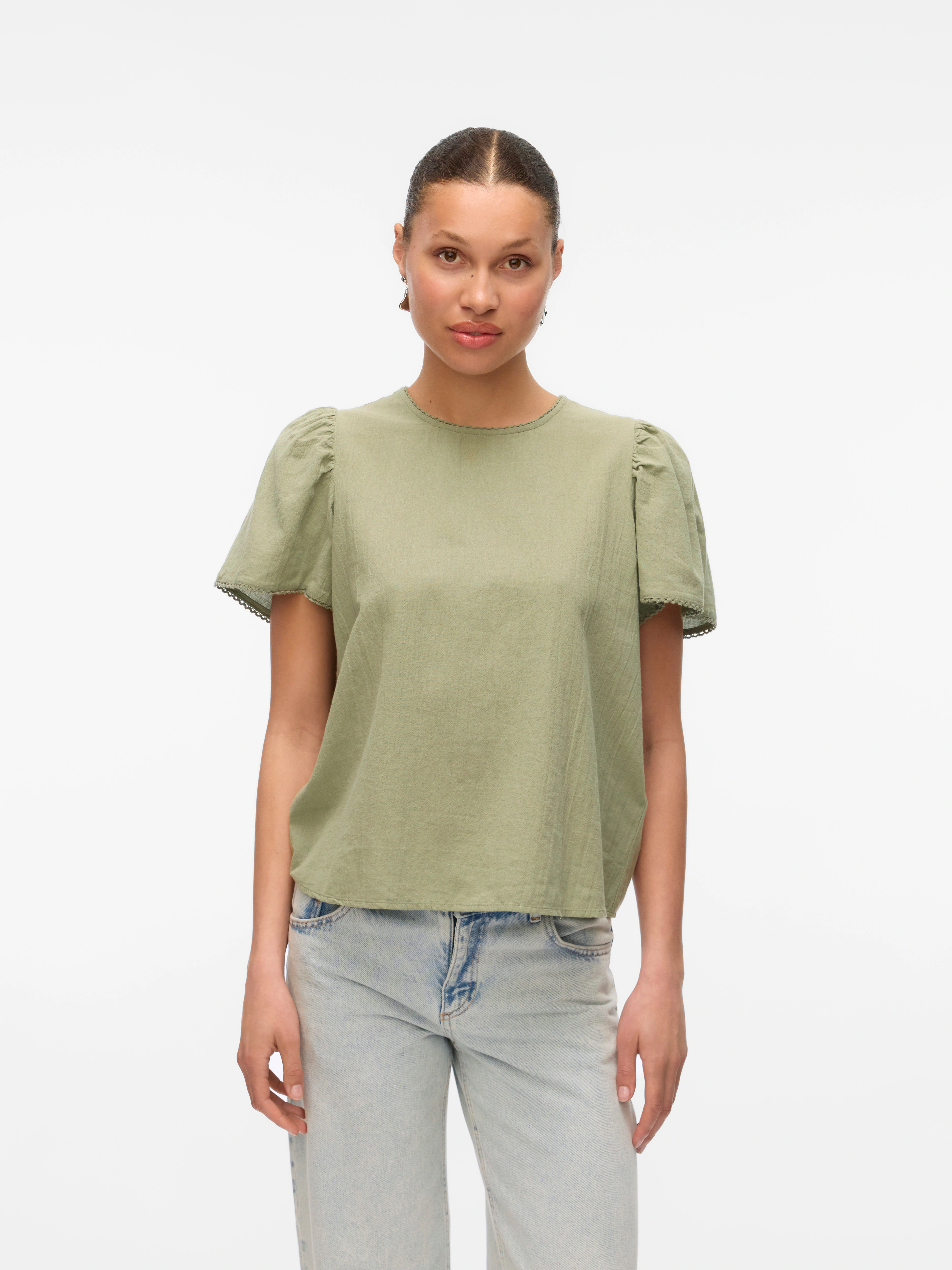 Vero Moda Kurzarmbluse "VMPRETTY SS TOP WVN GA NOOS" günstig online kaufen