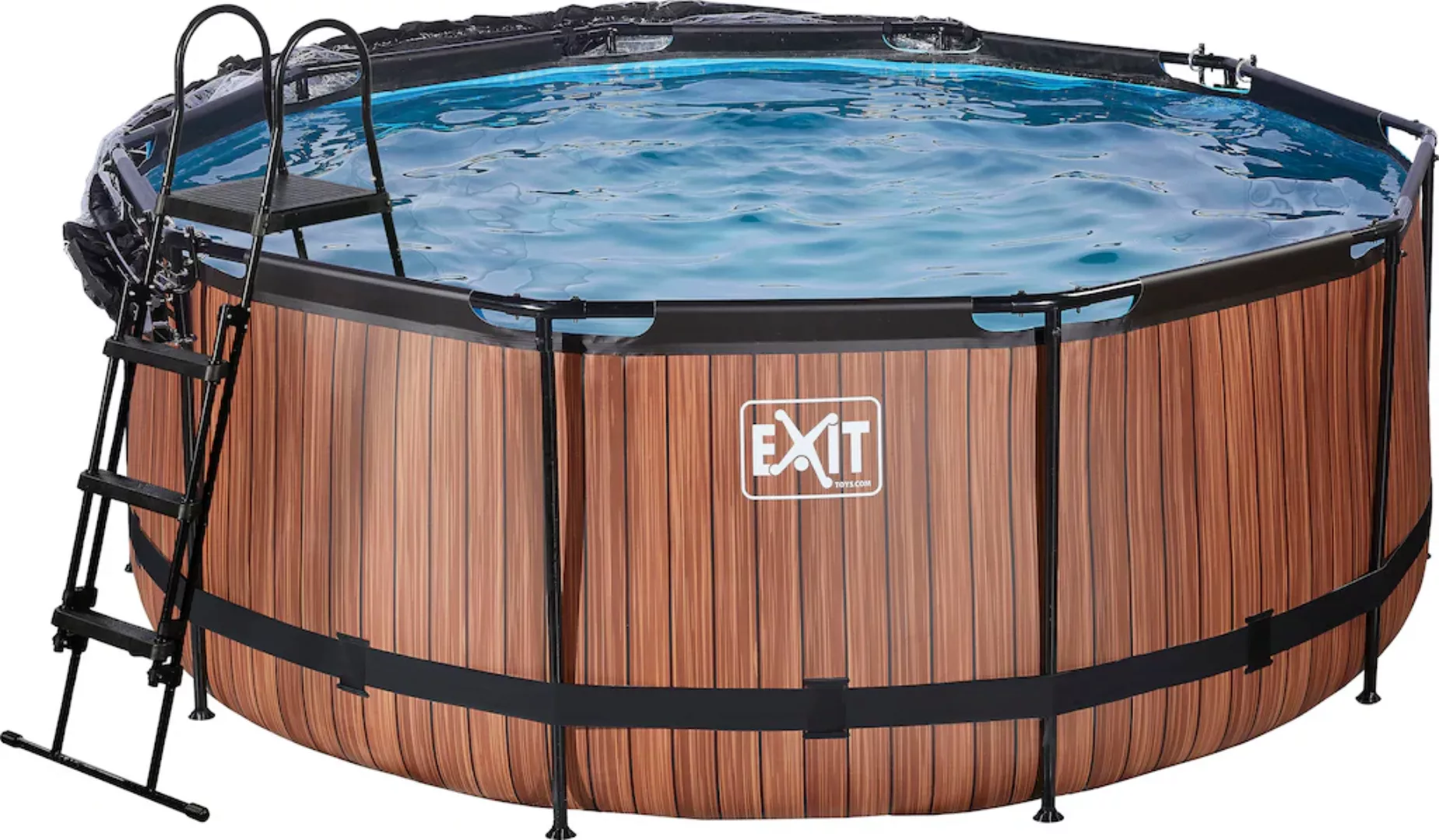 EXIT Wood Pool Braun Ø360x122cm m. Sandfilterpumpe u. Abdeckung u. Wärmepum günstig online kaufen