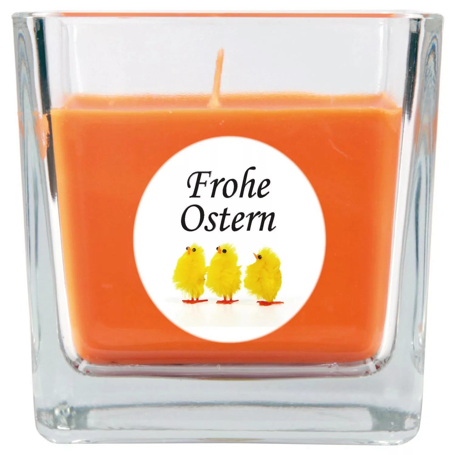 HS Candle Duftkerze & Glas Frohe Ostern Viereck 8 x 7,5cm Honigmelone Küken günstig online kaufen