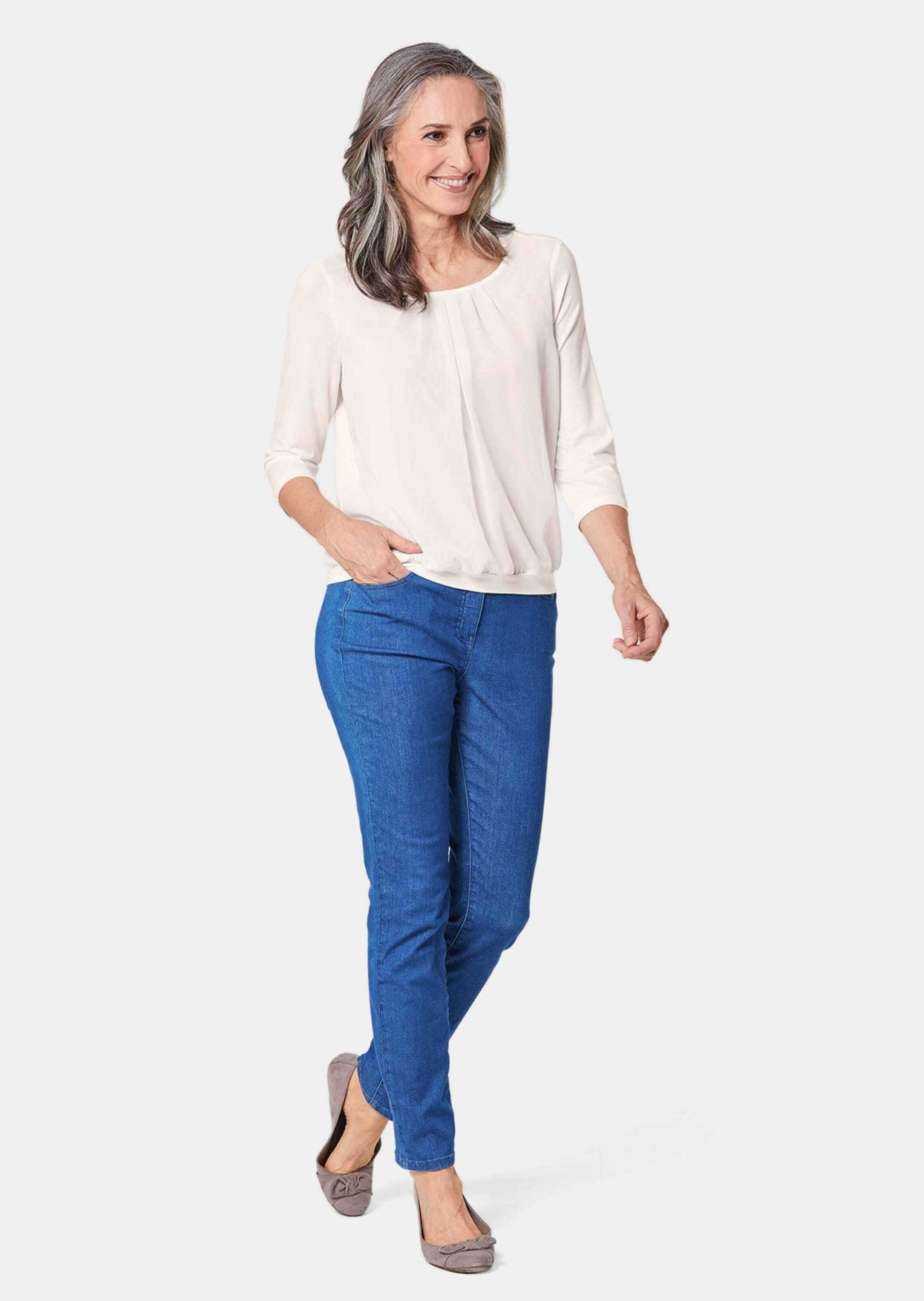 GOLDNER Kurzarmbluse Kurzgröße: Chiffon-Shirt gelb, Rundhals günstig online kaufen
