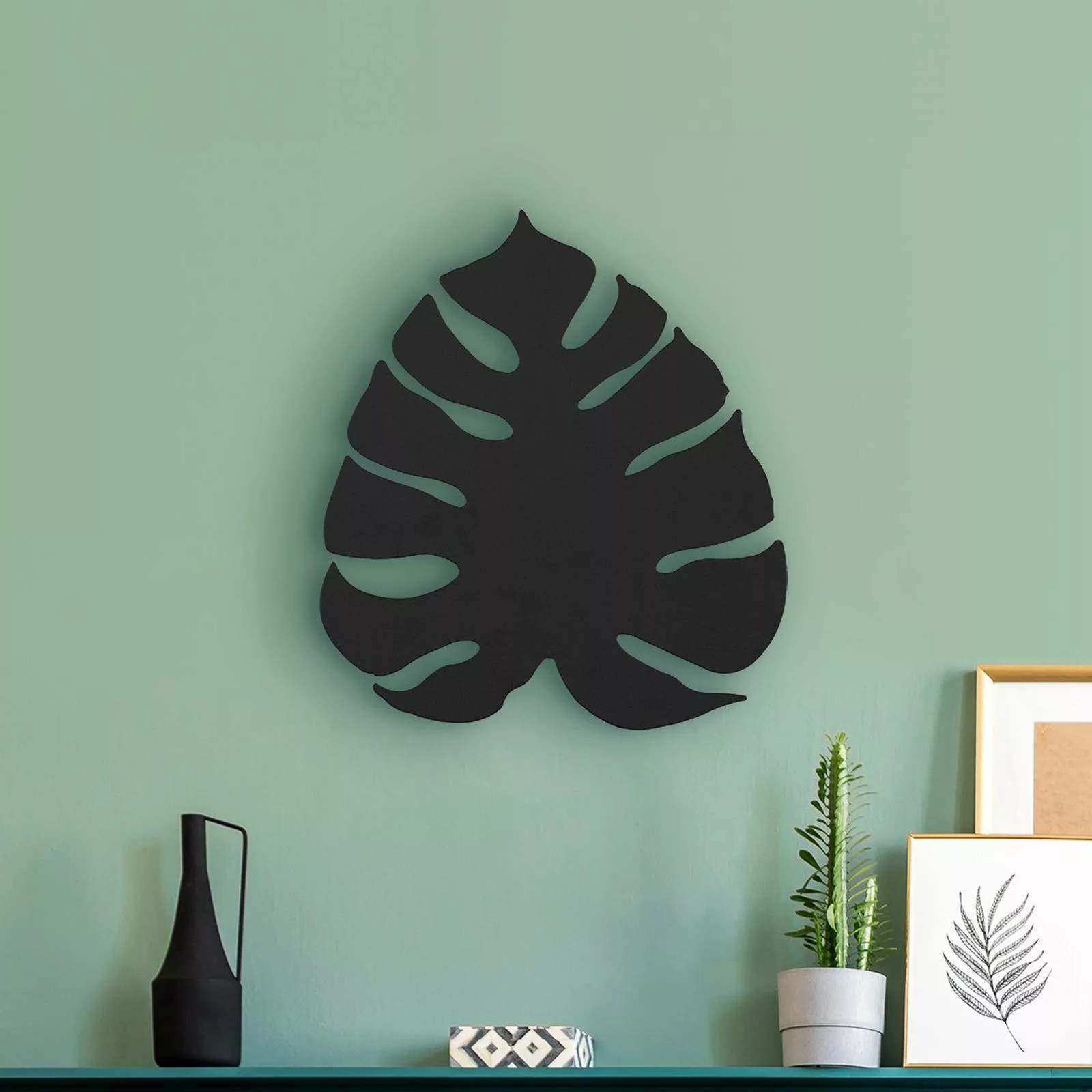 Wandleuchte Monstera, Blattform, 3 x G9, Stahl, schwarz günstig online kaufen