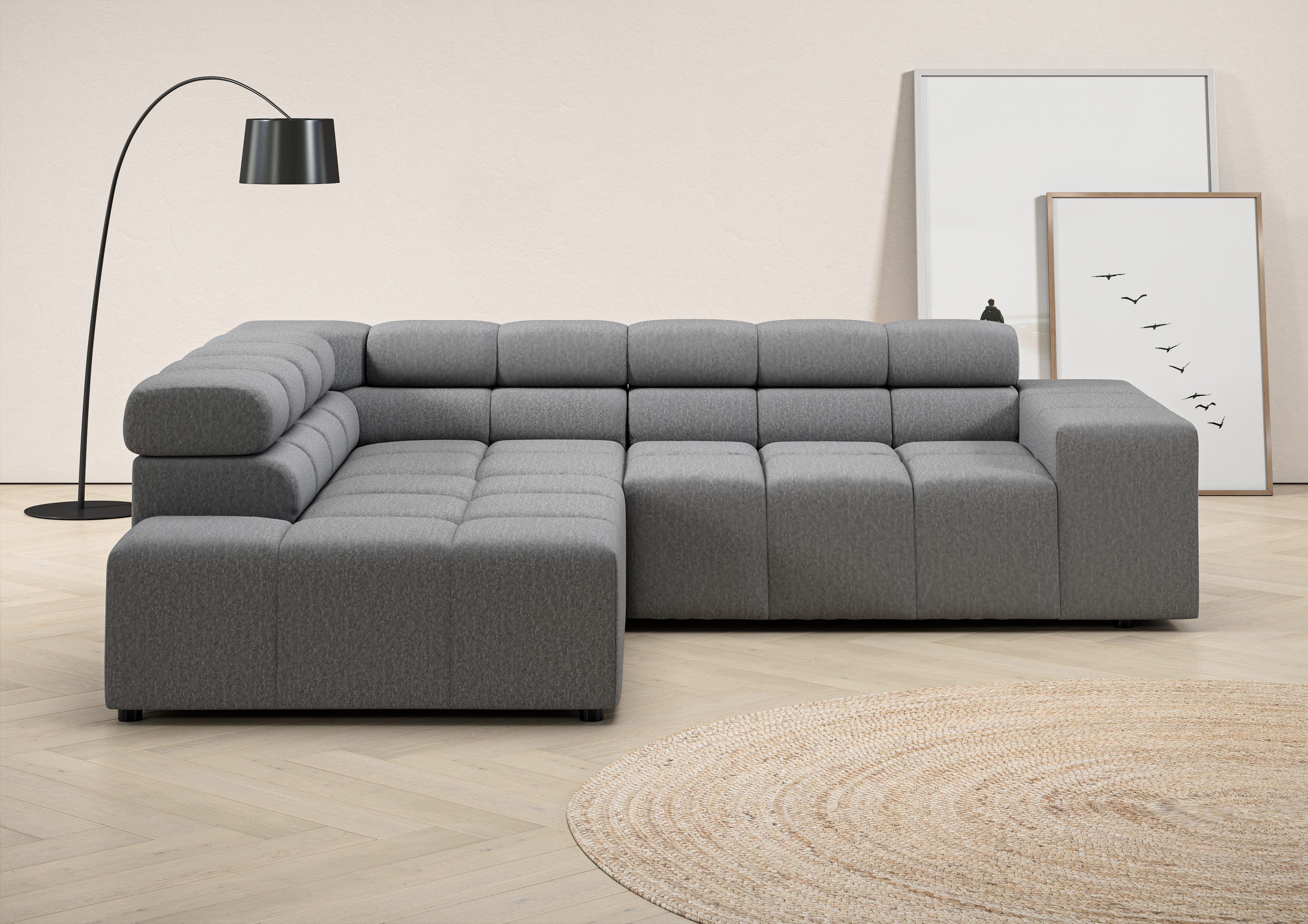 INOSIGN Ecksofa "Ancona, incl. Kopfteilverstellung + 3 Zierkissen, L-Form, günstig online kaufen