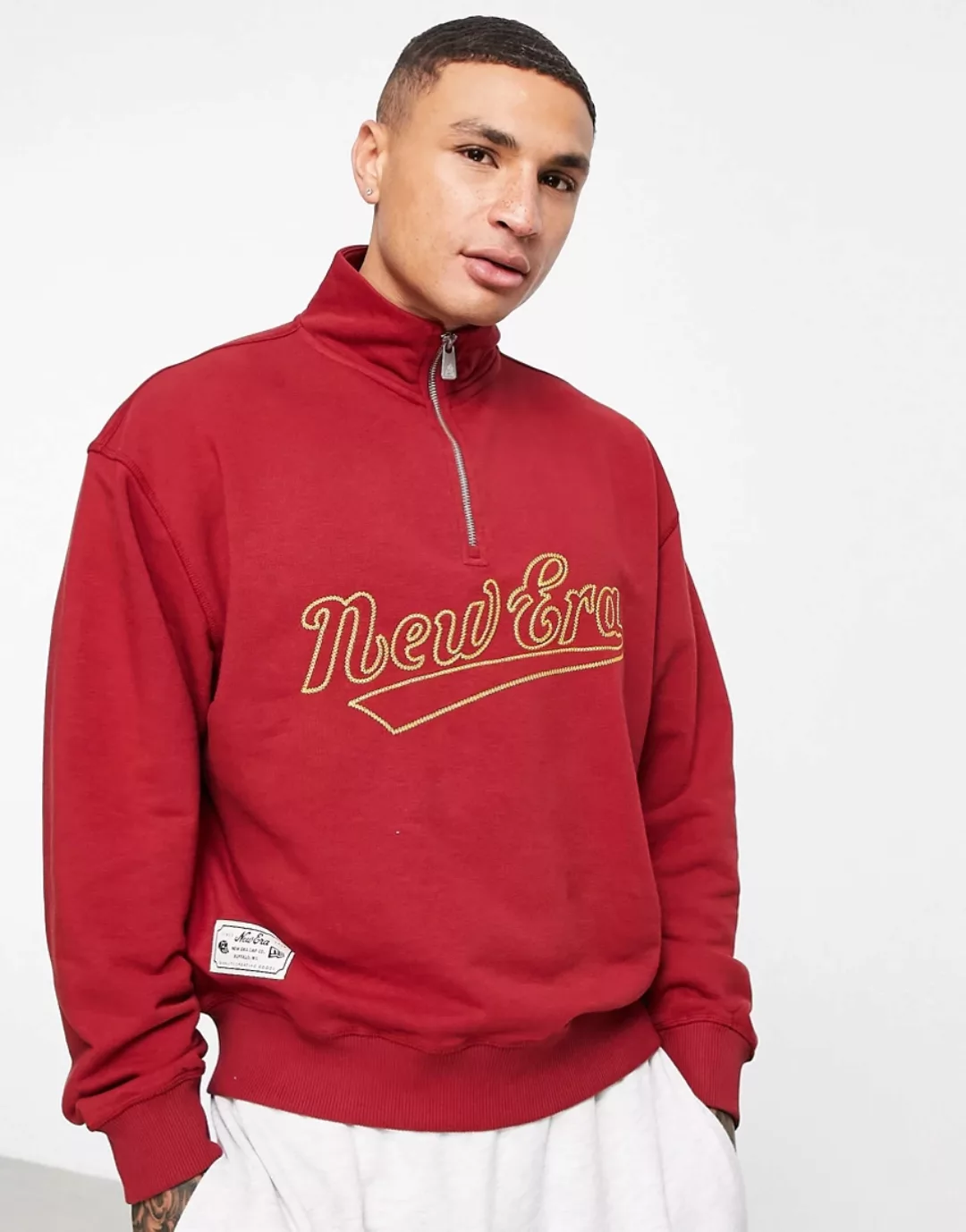 New Era – Heritage – Sweatshirt in Burgunder mit kurzem Reißverschluss-Rot günstig online kaufen