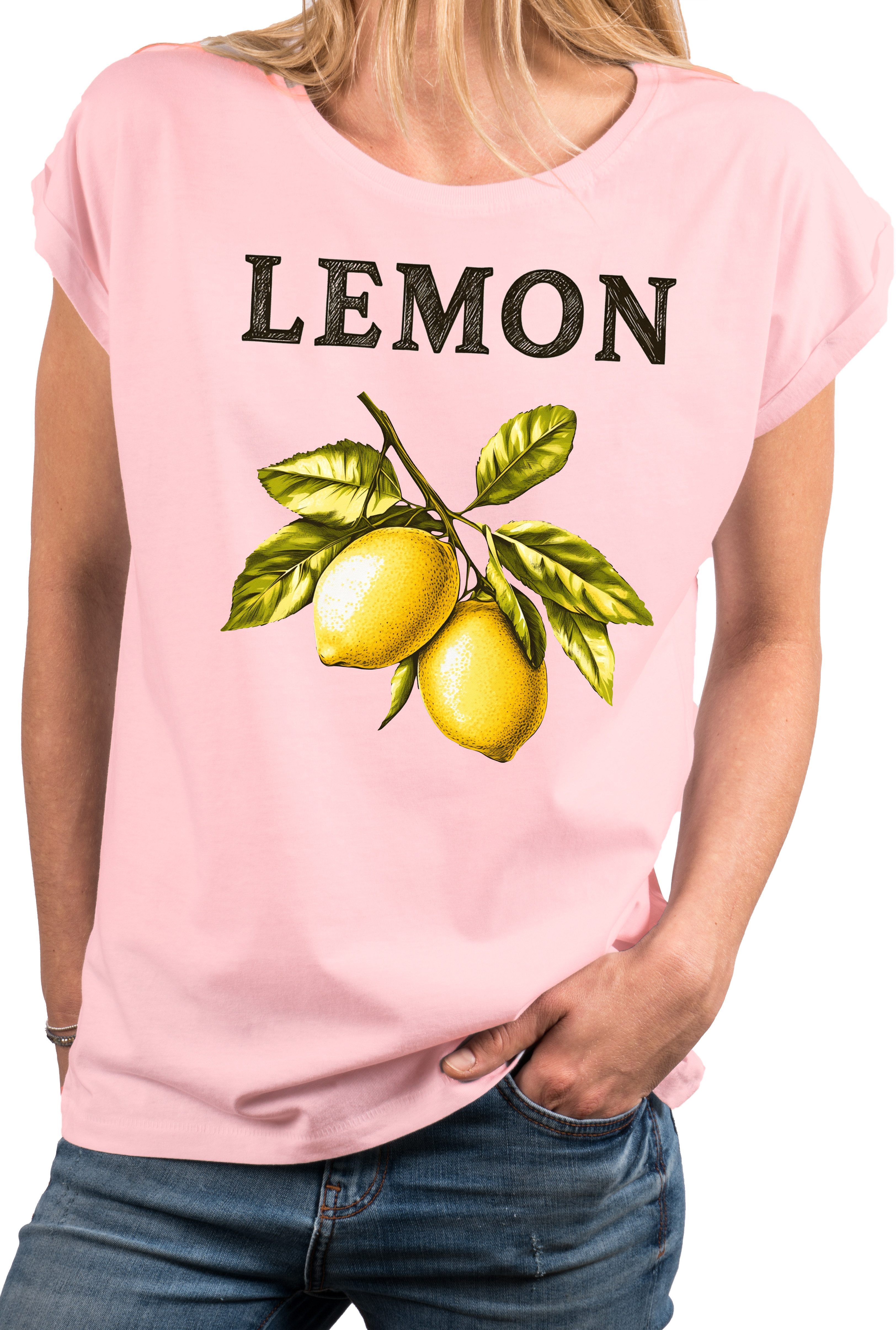 MAKAYA Kurzarmshirt mit Zitronen Print für günstig online kaufen