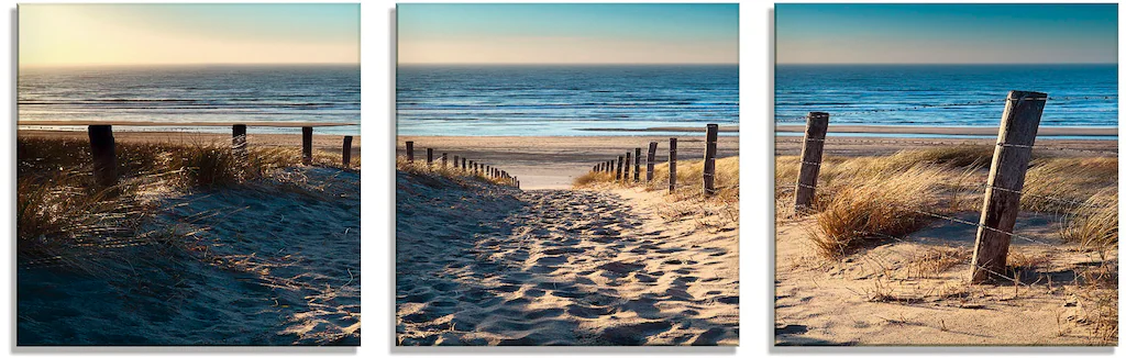 Artland Glasbild "Weg zum Nordseestrand Sonnenuntergang", Strand, (3 St.), günstig online kaufen