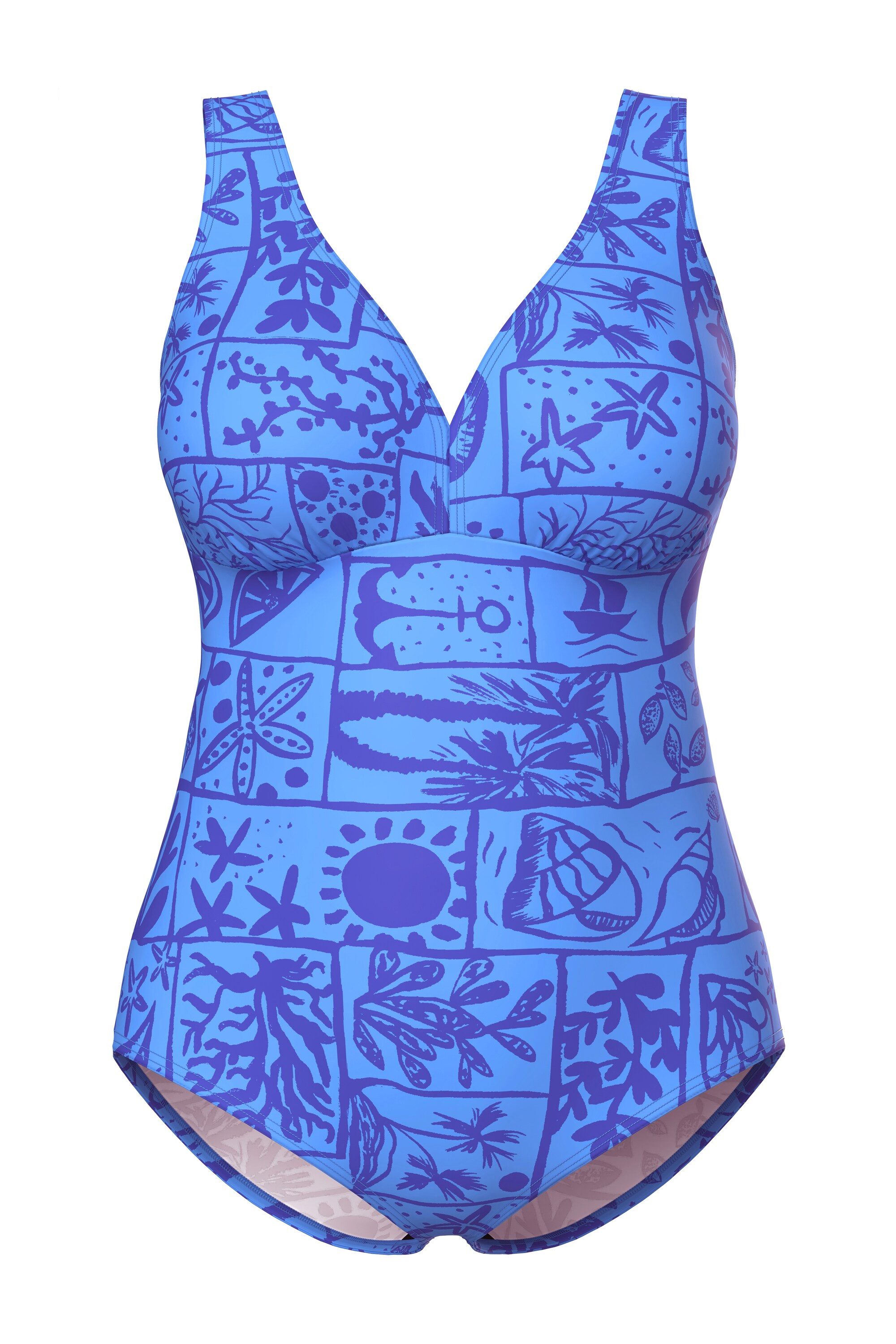 Ulla Popken Badeanzug Badeanzug Muscheln V-Ausschnitt günstig online kaufen
