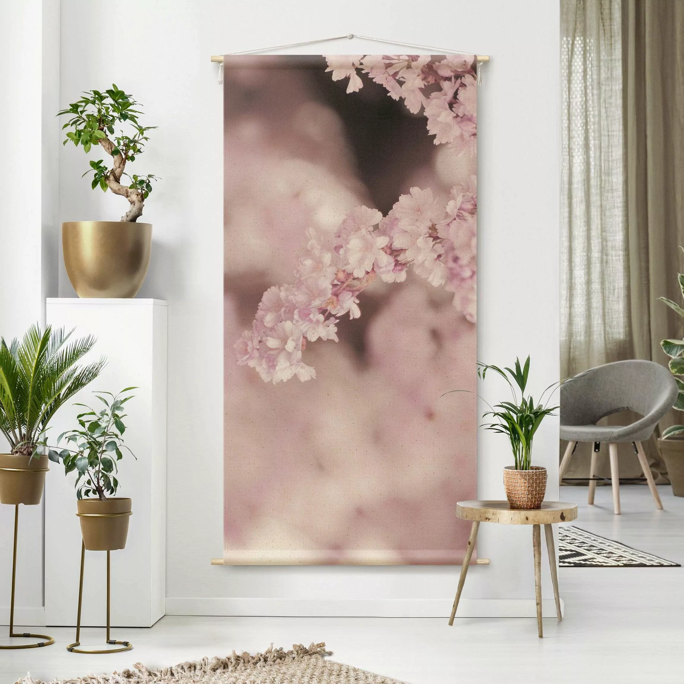 Wandteppich Kirschblüte im Violetten Licht günstig online kaufen
