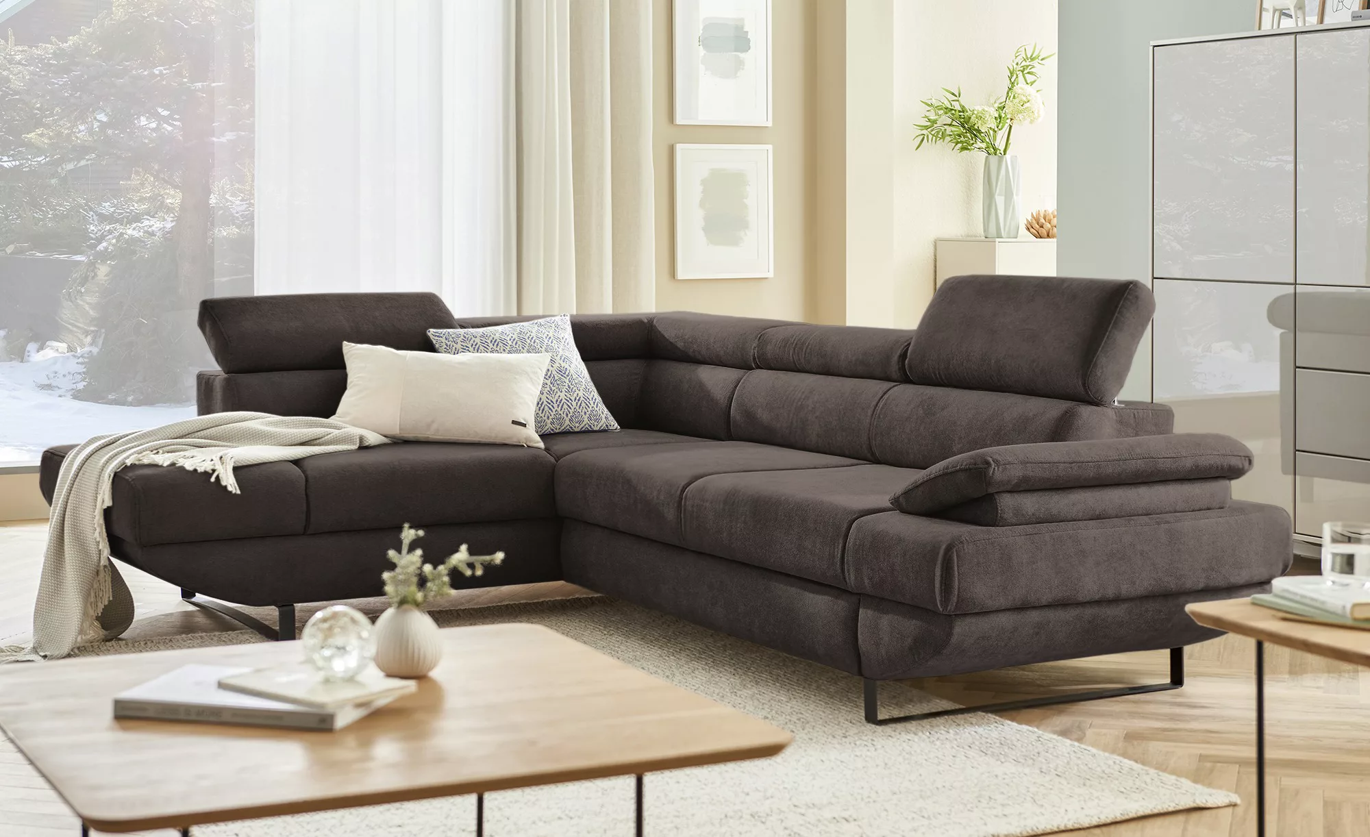 switch Ecksofa aus Mikrofaser Gio ¦ braun ¦ Maße (cm): B: 263 H: 88 T: 200 günstig online kaufen