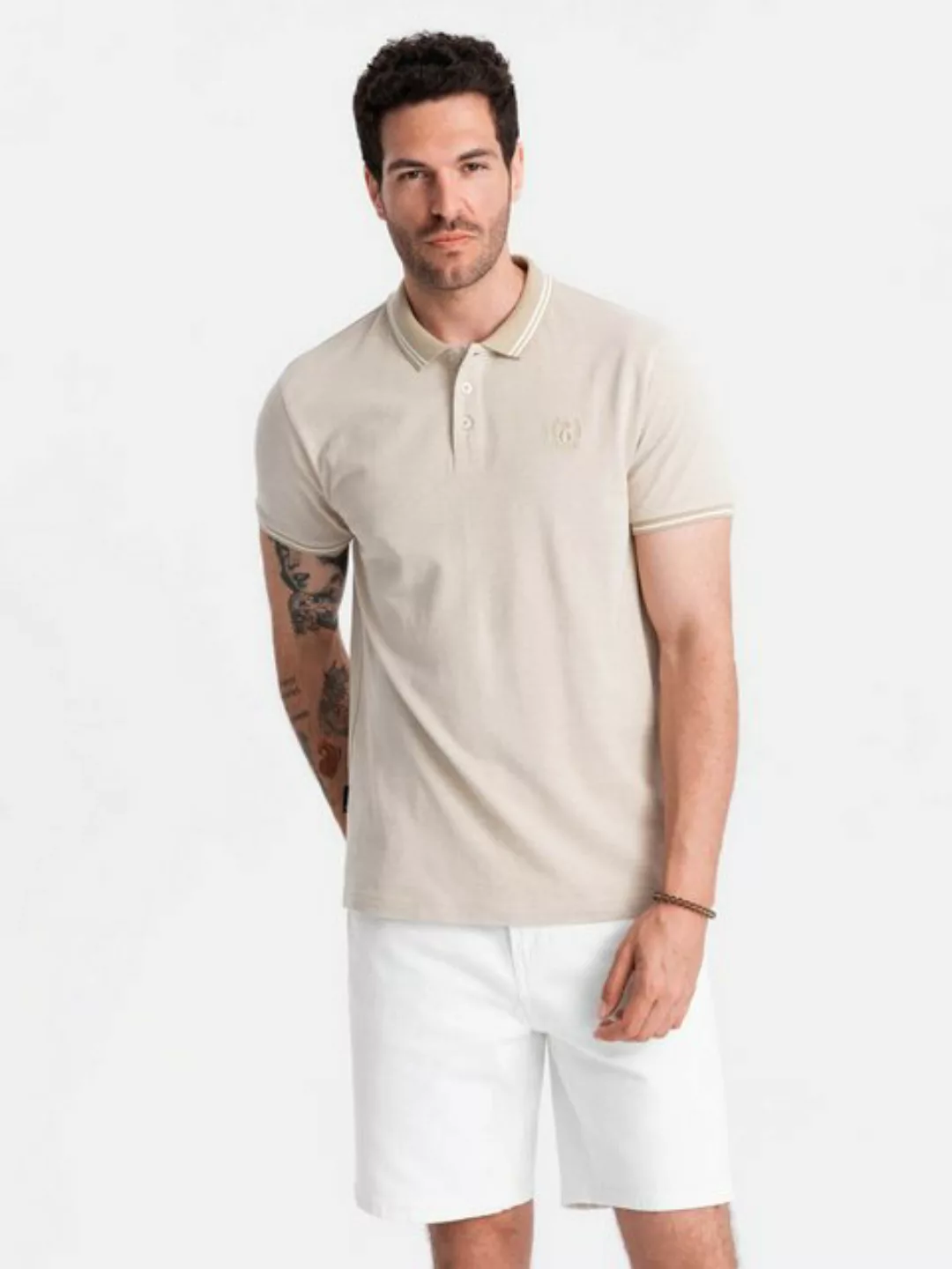 OMBRE Poloshirt Poloshirt in Melange mit gestreiftem Kragen günstig online kaufen