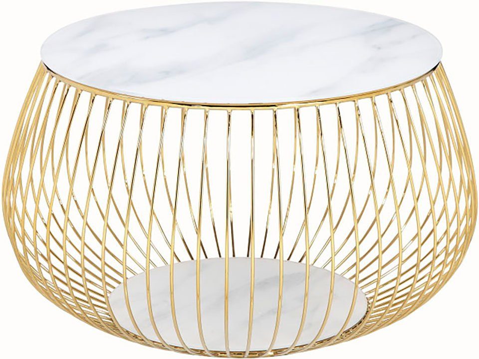 SalesFever Couchtisch, Kristallklare Eleganz mit Marmoroptik, rosegoldfarbe günstig online kaufen