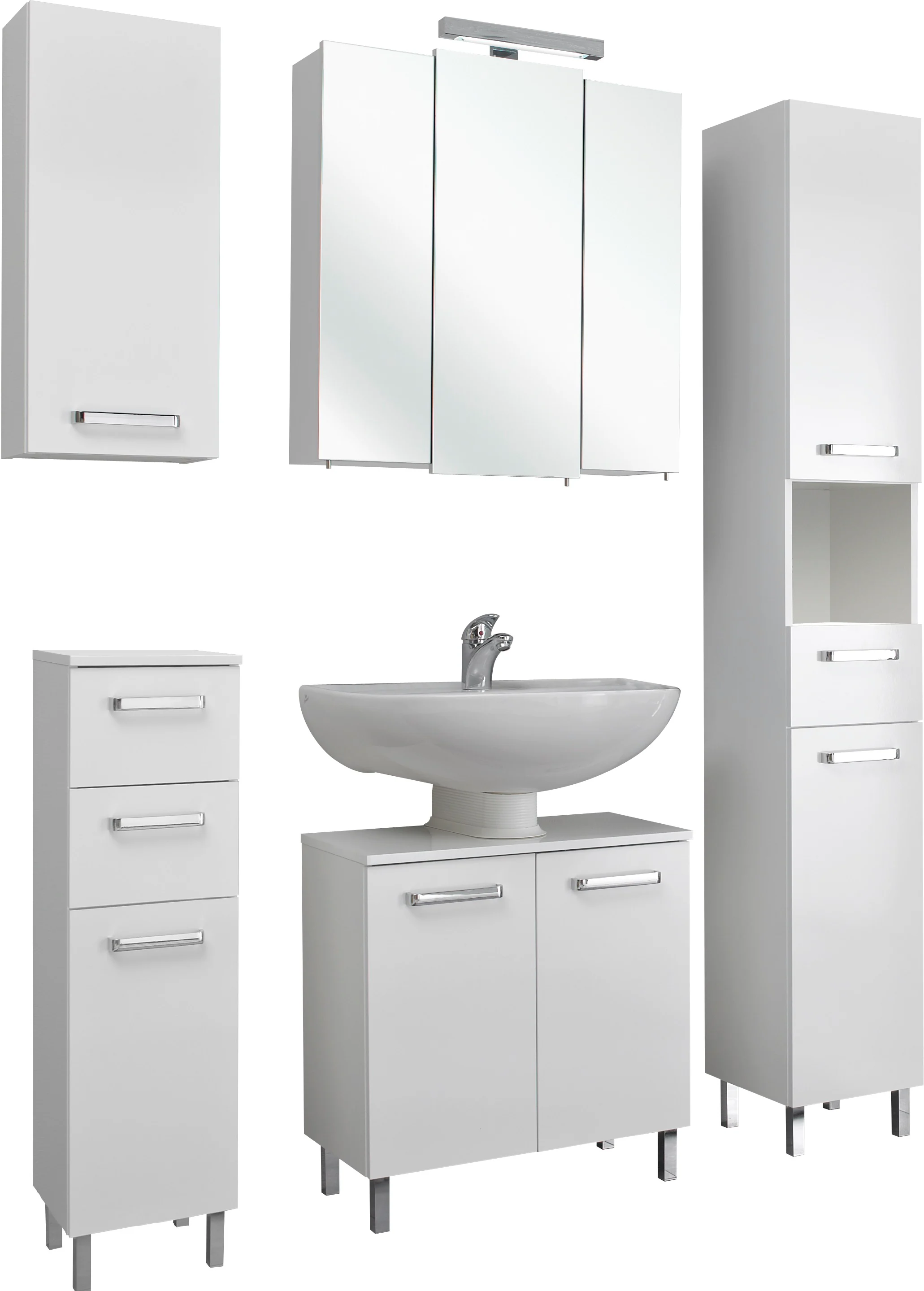 Saphir Badmöbel-Set "Quickset 5-teilig, Waschbeckenunterschrank mit LED-Spi günstig online kaufen
