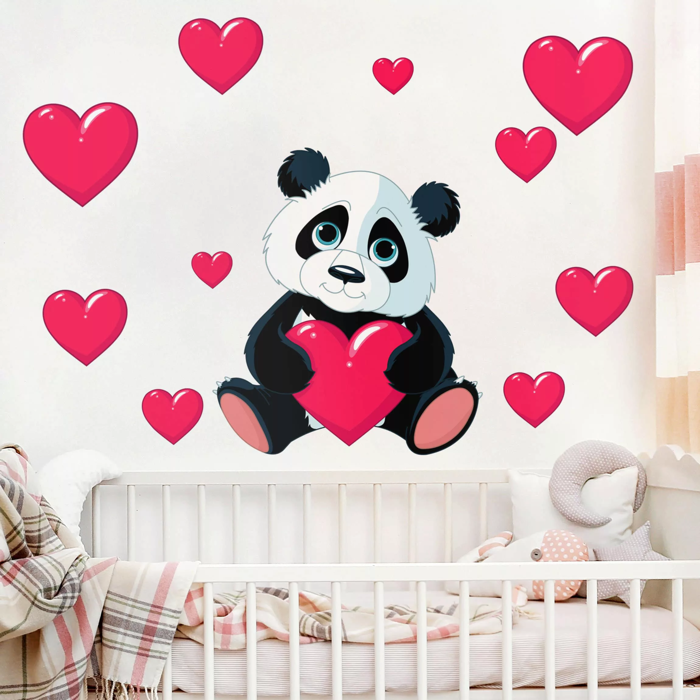 Wandtattoo Kinderzimmer Panda mit Herzen günstig online kaufen