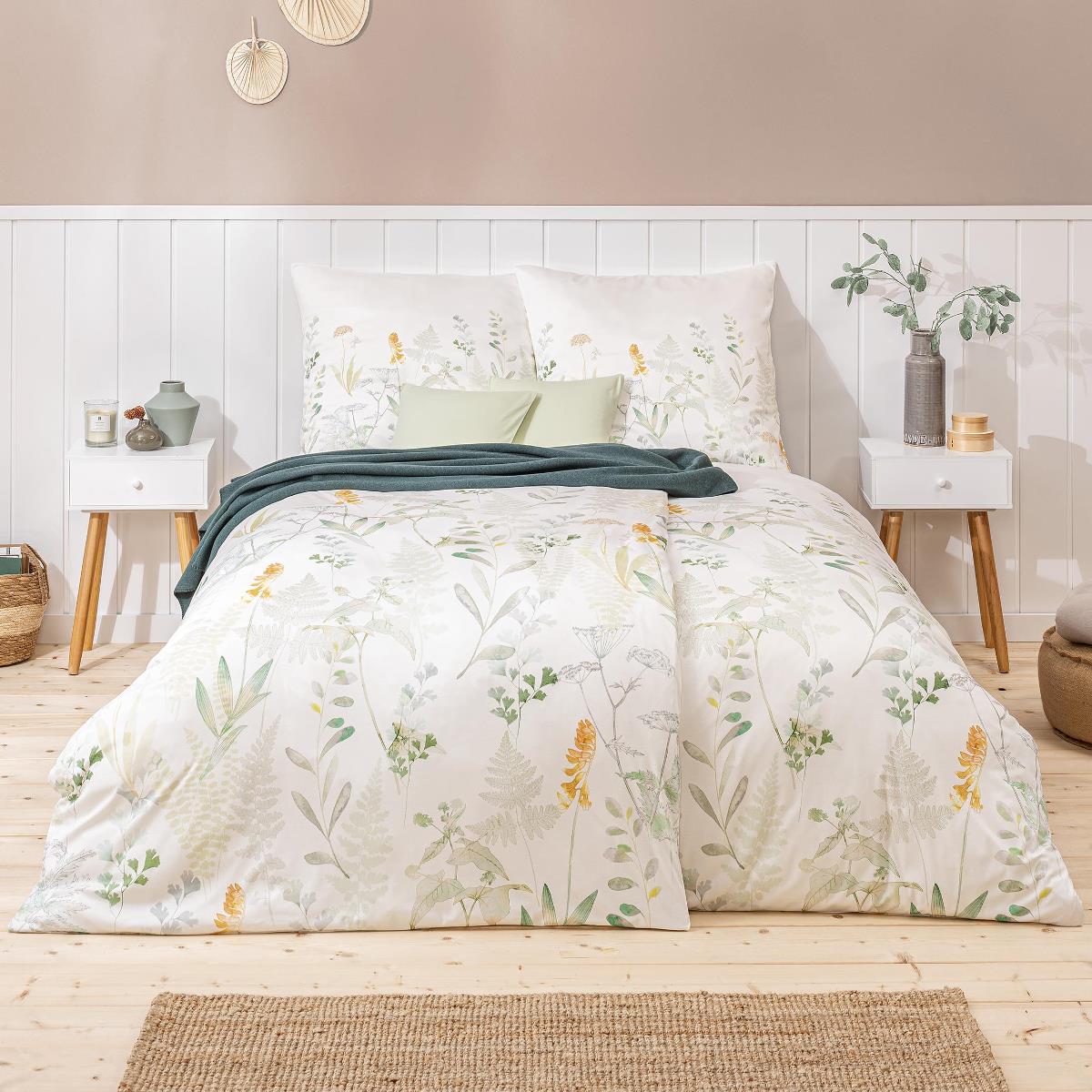 Estella Interlock Jersey Bettwäsche Visby 6295-530 Blumen Grün 135x200 günstig online kaufen