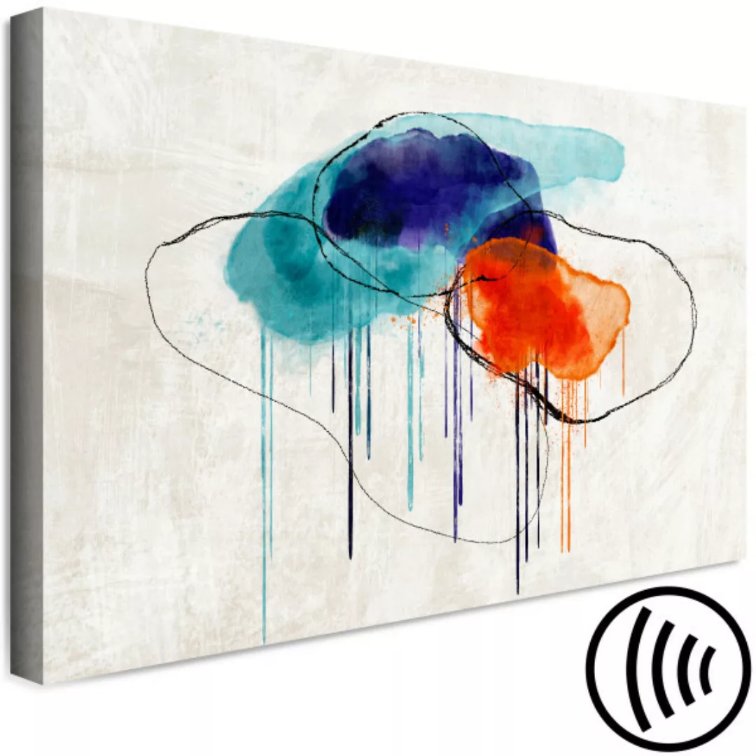 Bild auf Leinwand Bunte Wolken - orange und blaue Abstraktion auf beigem Hi günstig online kaufen