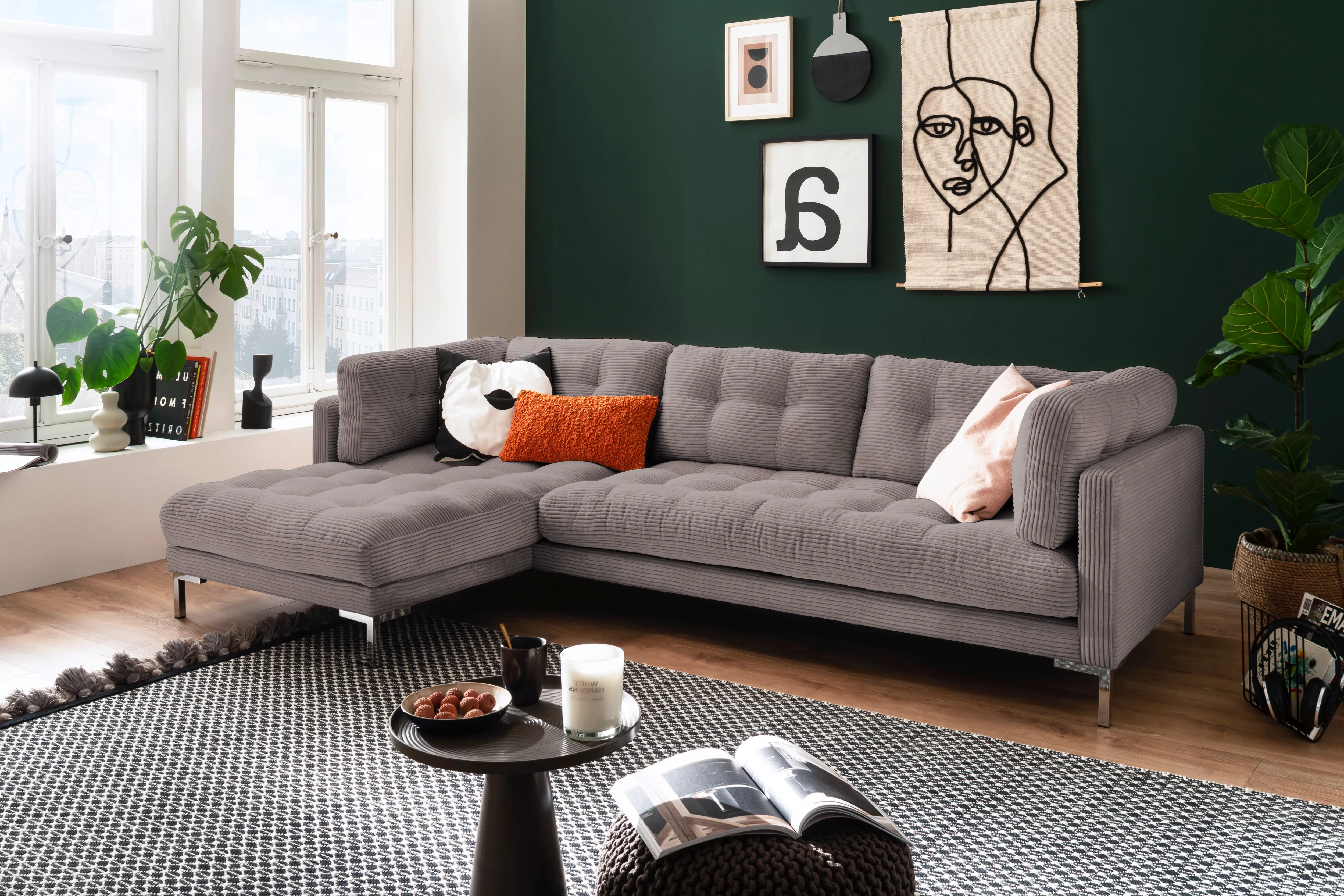 Trends by HG Ecksofa Landau L-Form, in Cord-Stoff mit Metallfuß günstig online kaufen