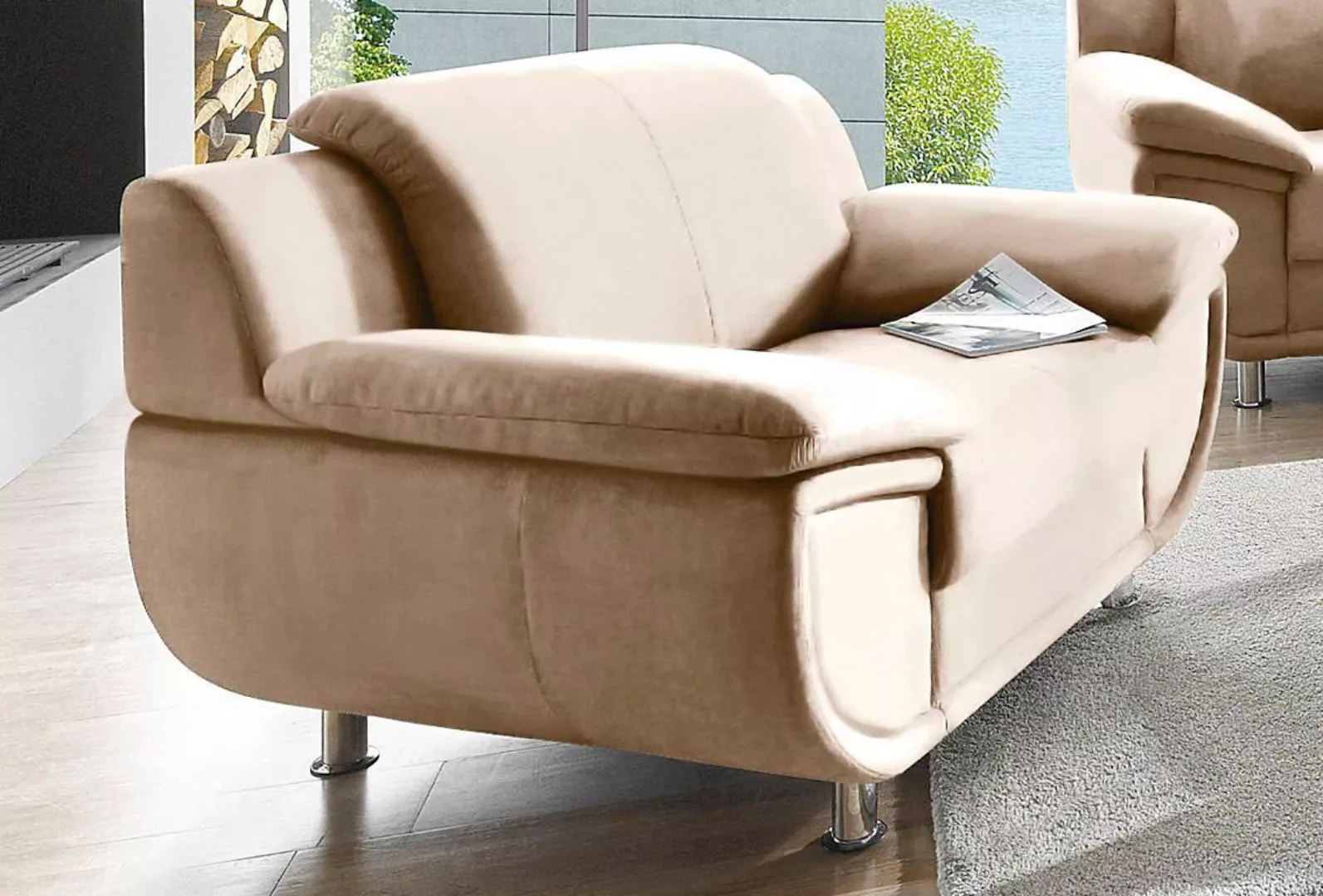 TRENDMANUFAKTUR Sessel "Rondo, Loungesessel", Füße chromfarben, mit extra b günstig online kaufen