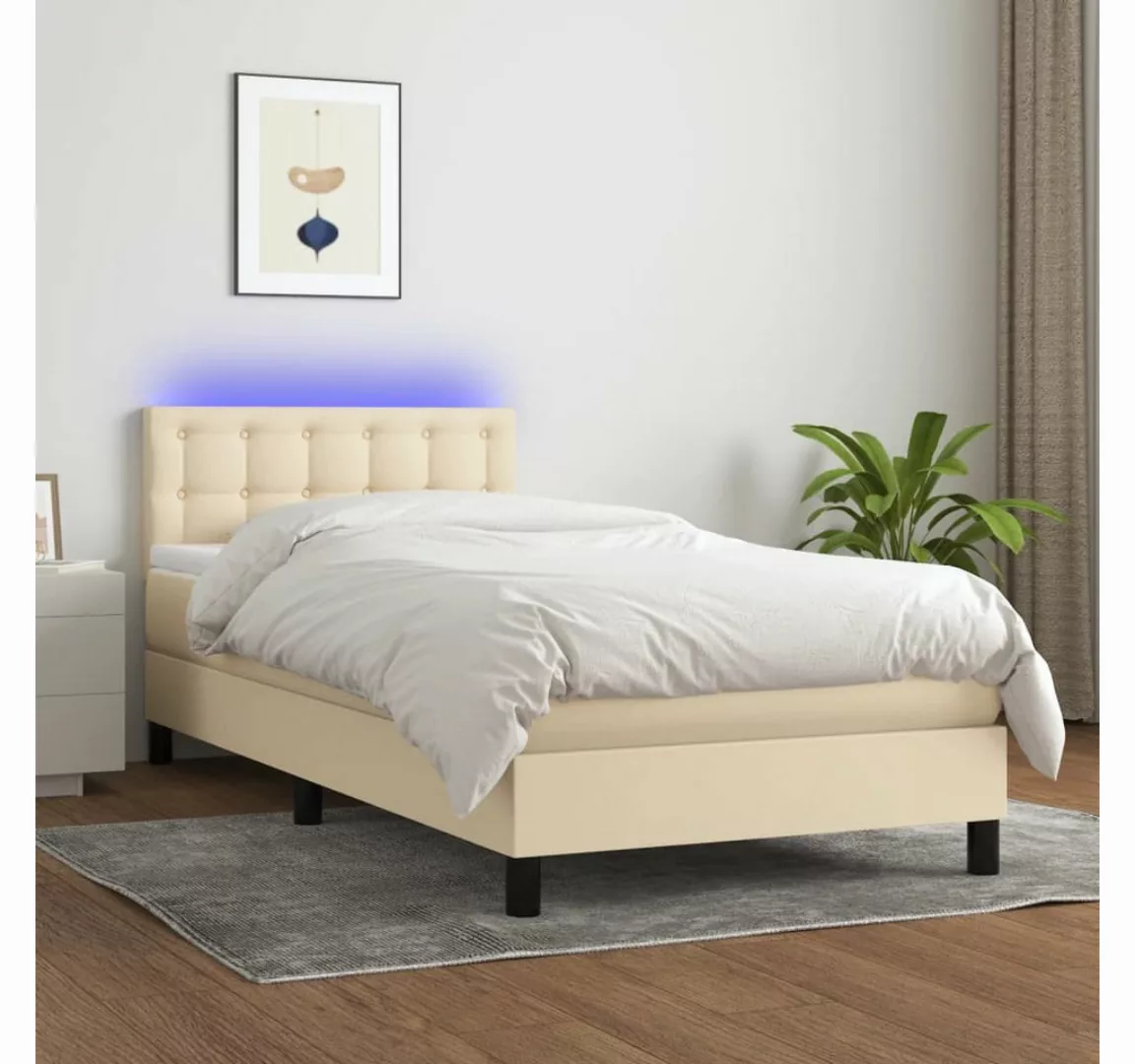 vidaXL Boxspringbett Boxspringbett mit Matratze LED Creme 90x200 cm Stoff B günstig online kaufen