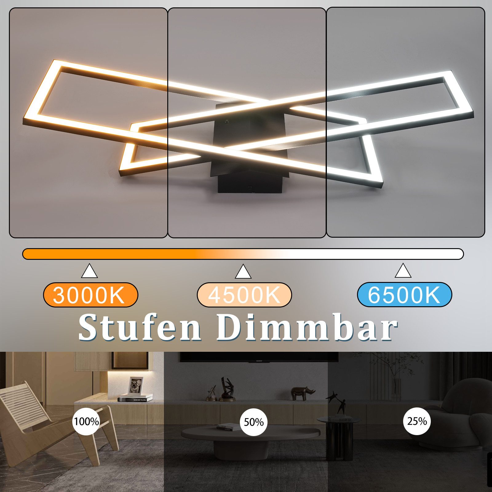 Nettlife LED Deckenleuchte Schwarz Eckig Wohnzimmer günstig online kaufen