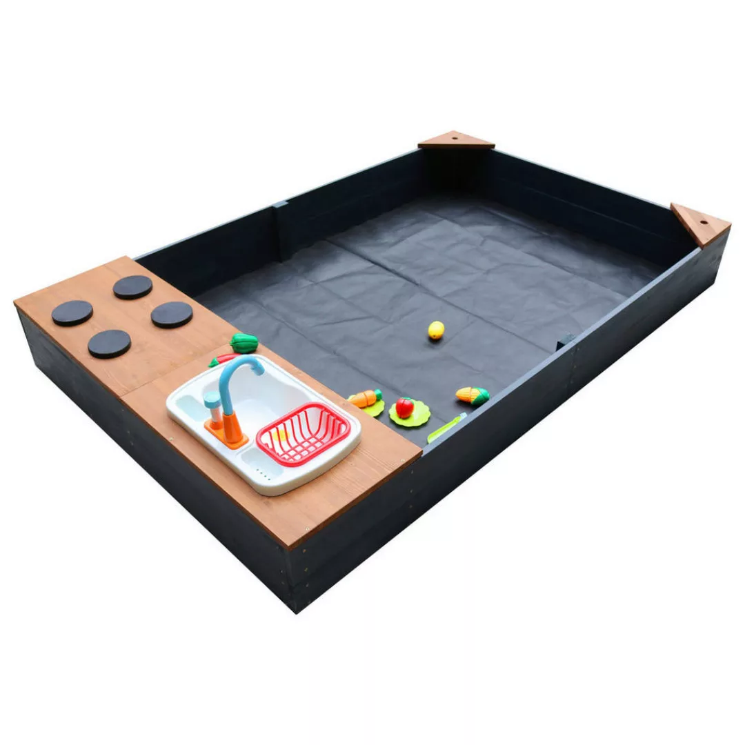 Axi Kelly Sandkasten mit Spielküchenzeile Anthrazit - Braun 180 x 115 x 22 günstig online kaufen