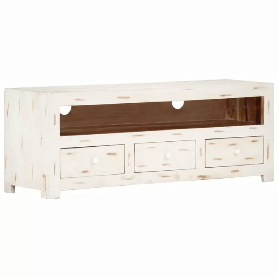 furnicato TV-Schrank Massivholz Akazie 110x30x40 cm Weiß günstig online kaufen