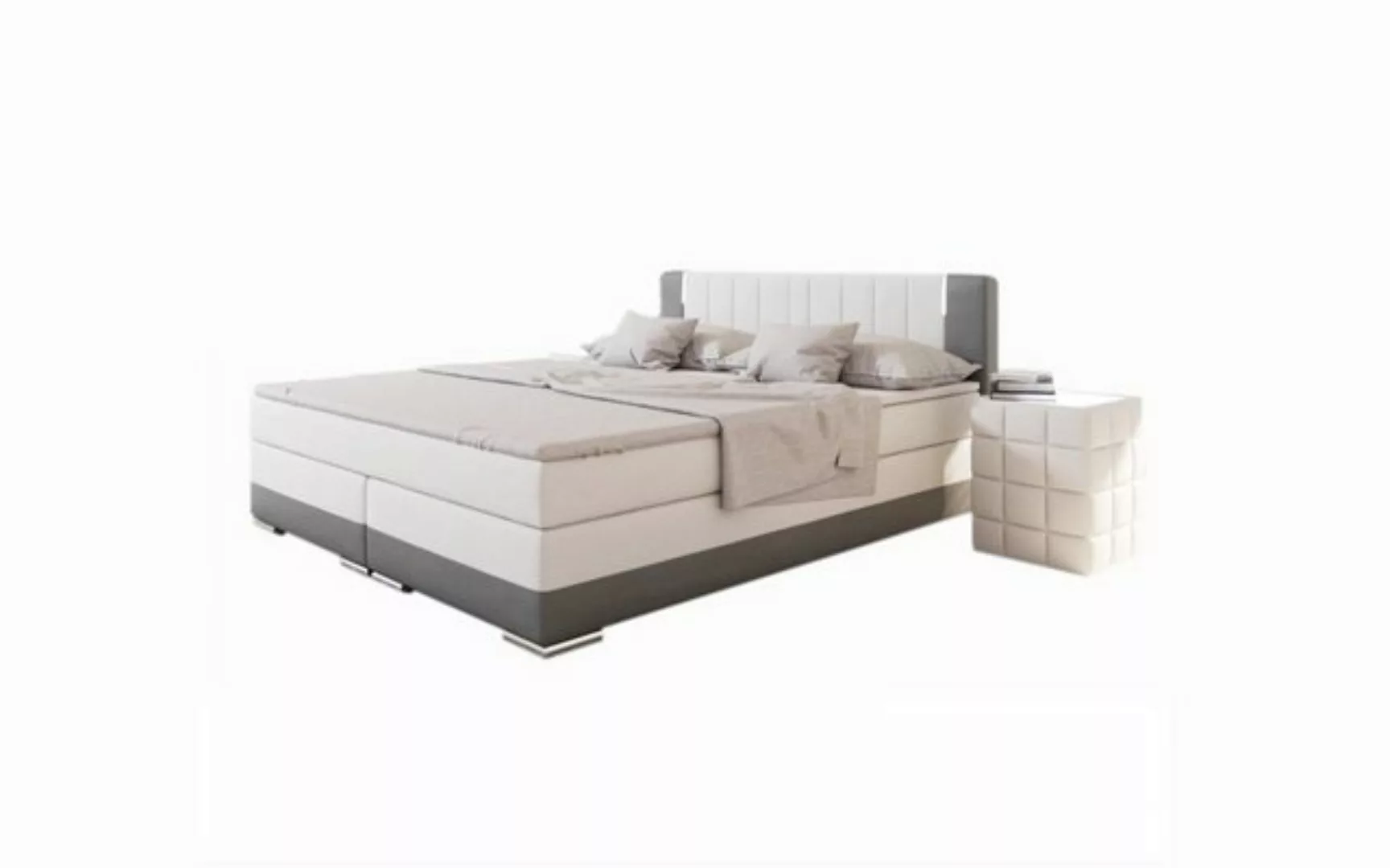 dynamic24 Bett, Boxspringbett 180 x 200 cm LED weiß/grau Kunstleder-Optik günstig online kaufen