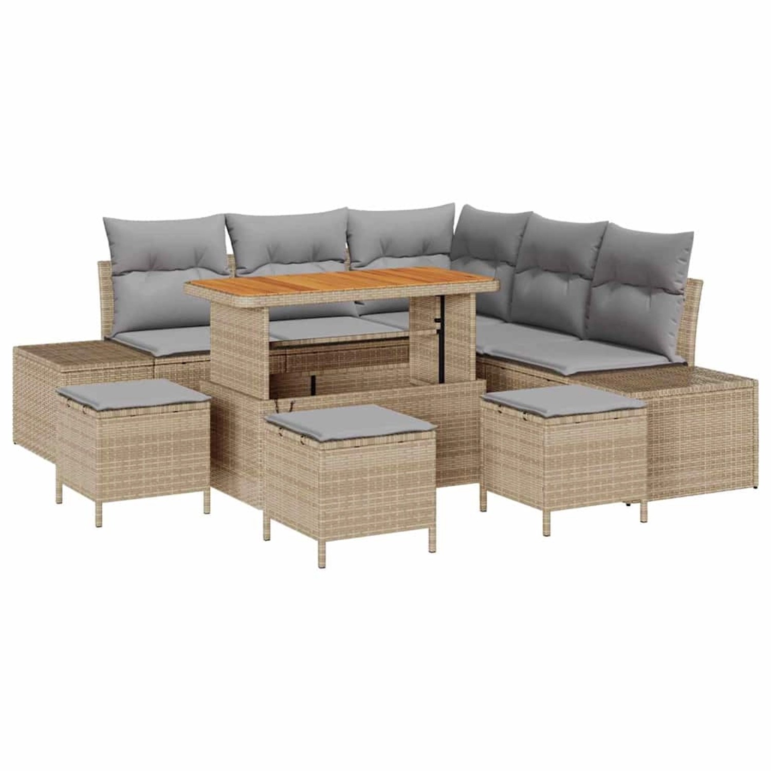 vidaXL Garten-Sofa-Set mit Kissen 9-Tlg Beige Poly Rattan 3362792 günstig online kaufen