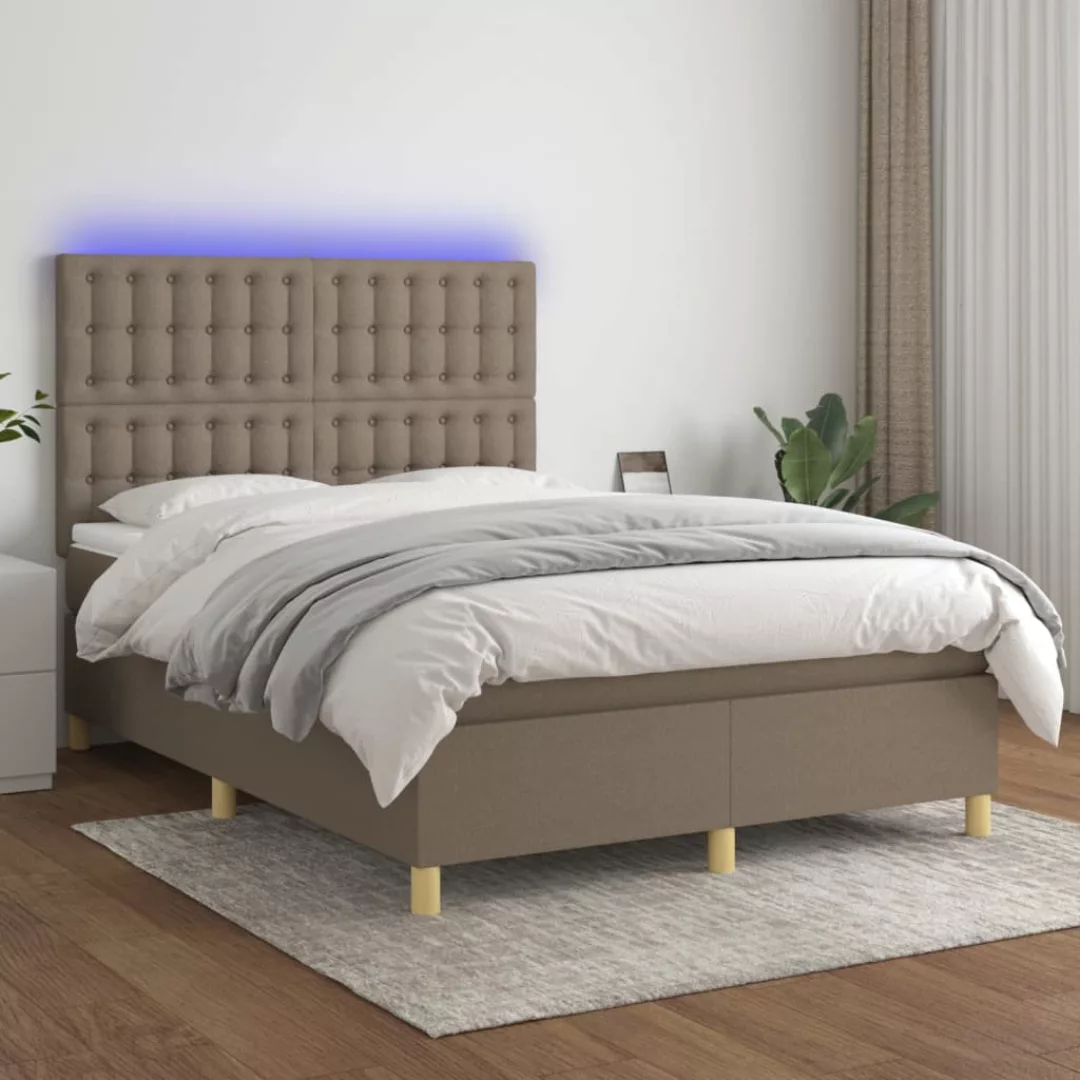 vidaXL Boxspringbett Boxspringbett mit Matratze LED Taupe 140x200 cm Stoff günstig online kaufen