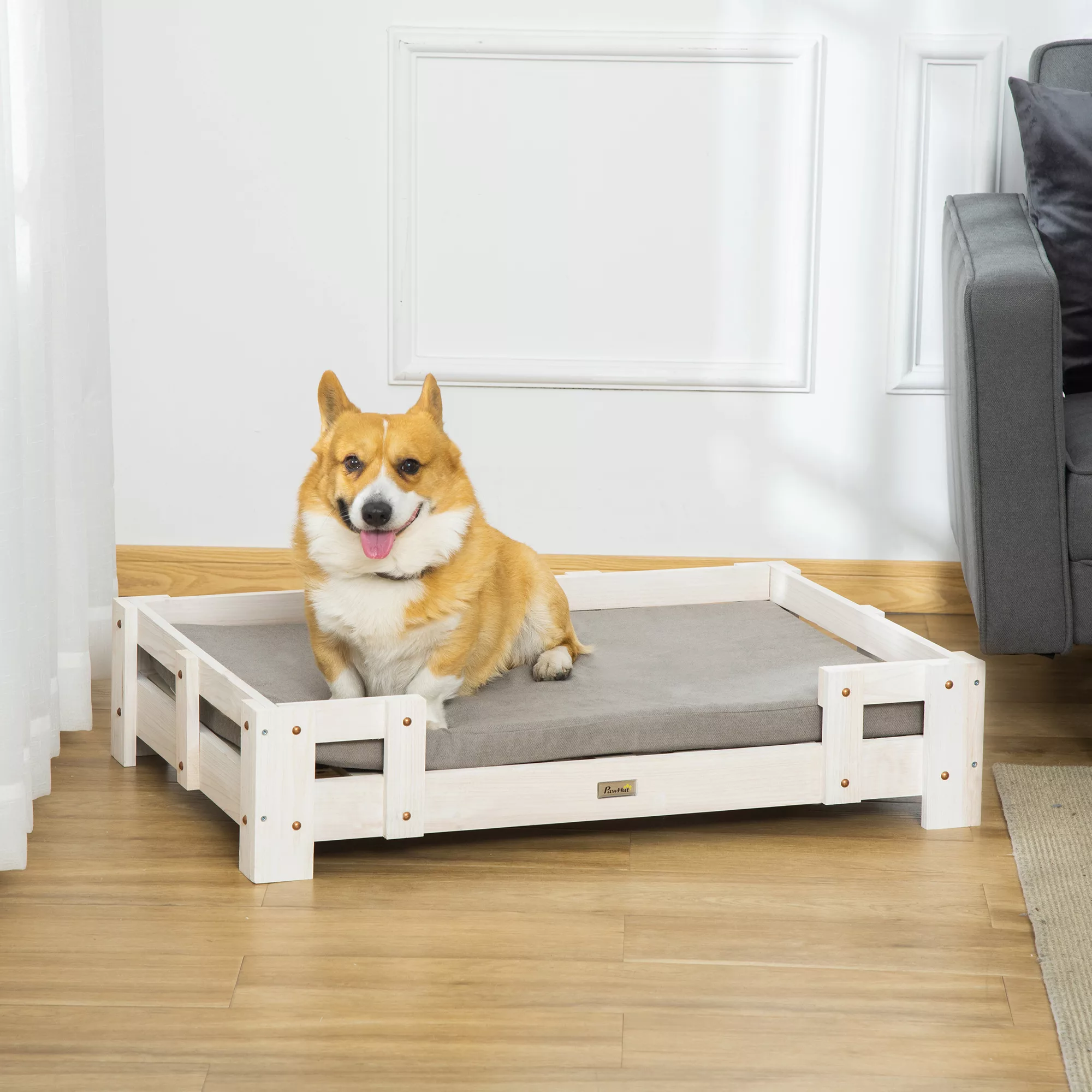 PawHut Hundesofa  Erhöhtes Haustiersofa mit Kissen, waschbarer Bezug, für k günstig online kaufen