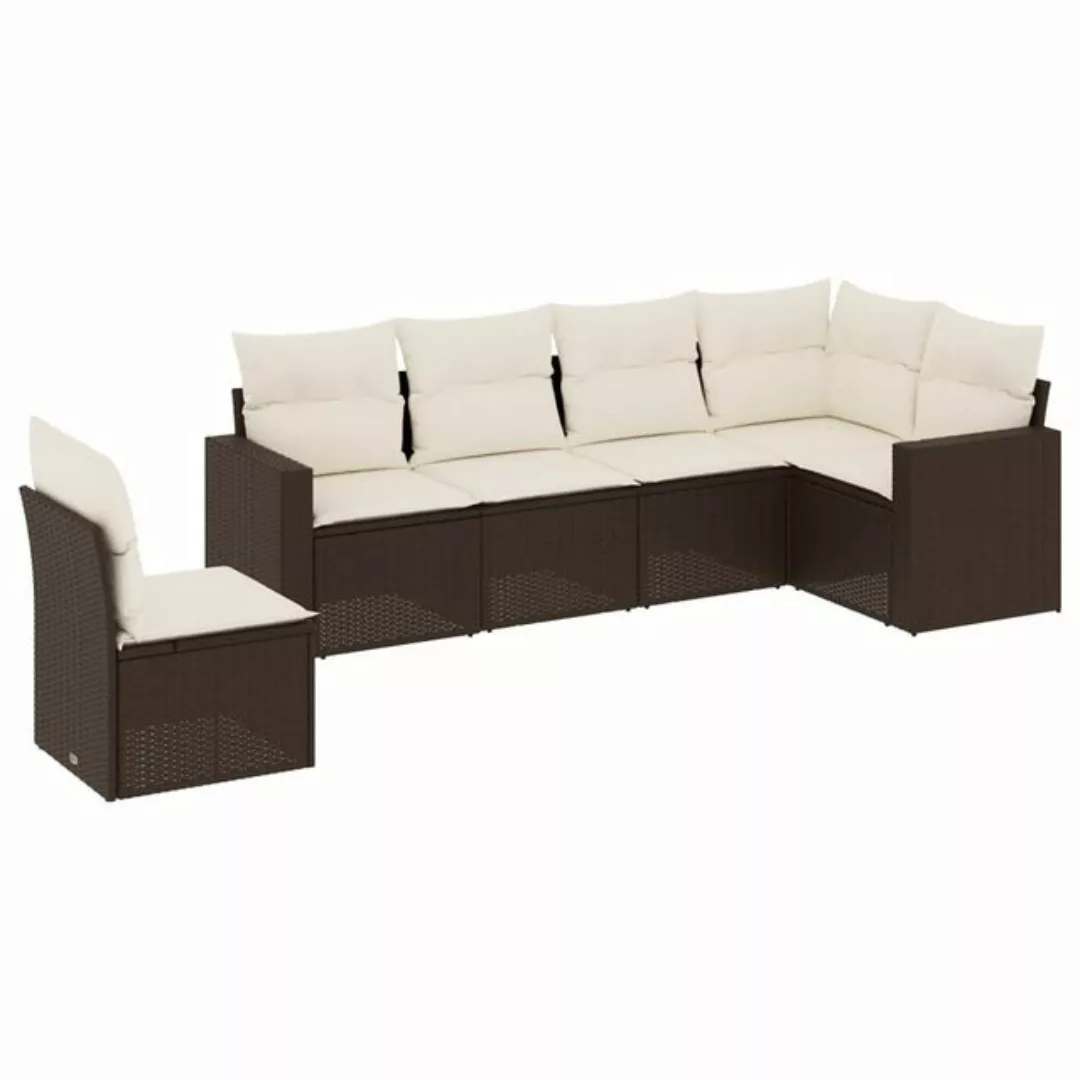 vidaXL Loungesofa 6-tlg. Garten-Sofagarnitur mit Kissen Braun Poly Rattan, günstig online kaufen
