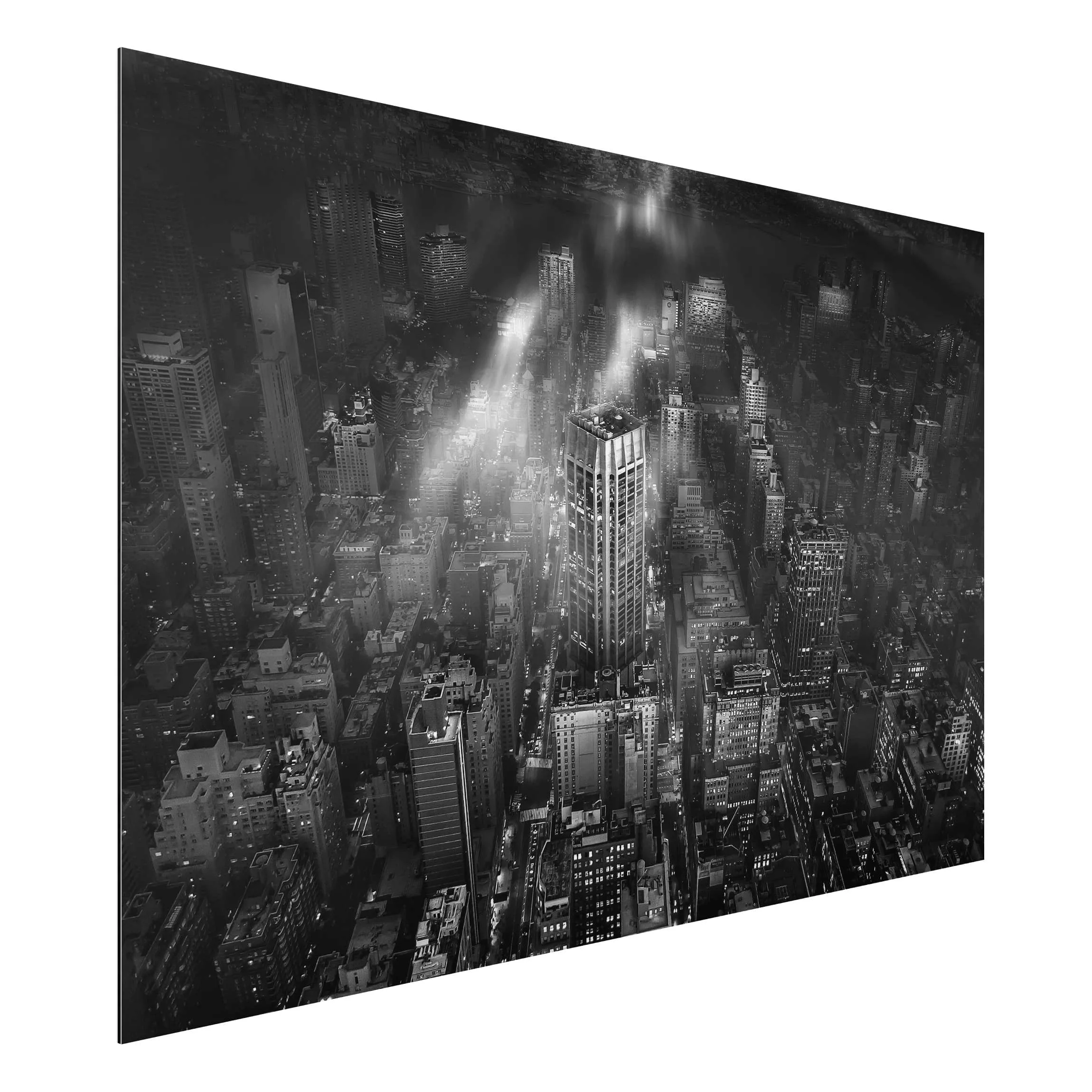 Alu-Dibond Bild Schwarz-Weiß - Querformat 3:2 Sonnenlicht über New York Cit günstig online kaufen