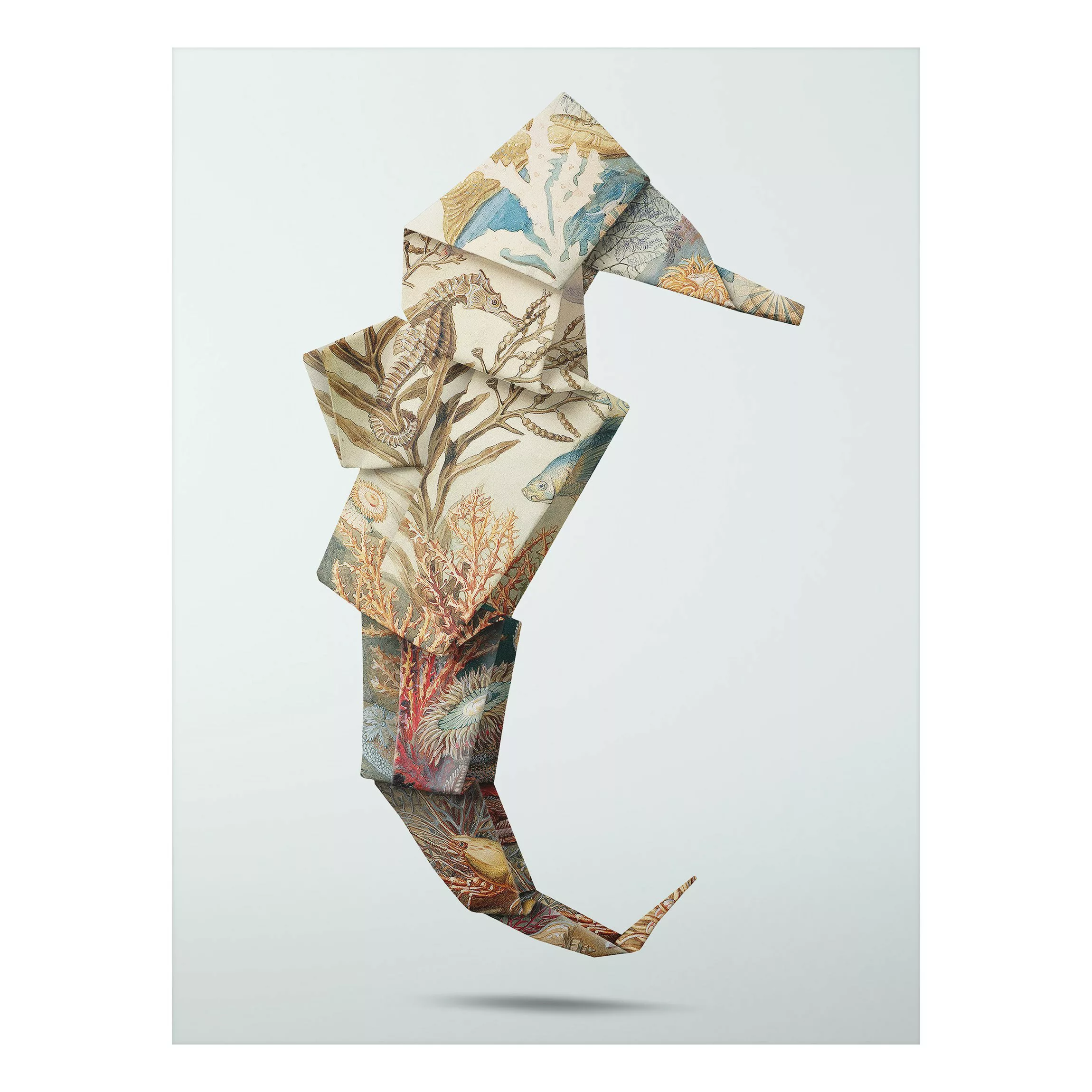 Alu-Dibond Bild Kunstdruck - Hochformat 3:4 Origami Seepferdchen günstig online kaufen