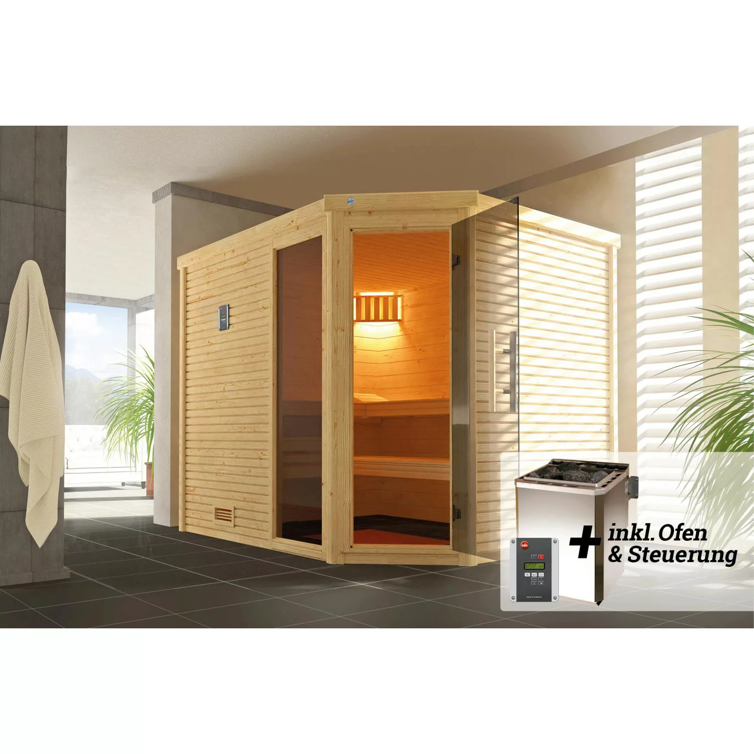 Weka Design-Sauna Cubilis 3 Sparset 7,5 kW BioS digi. Steuerung Glastür Fen günstig online kaufen